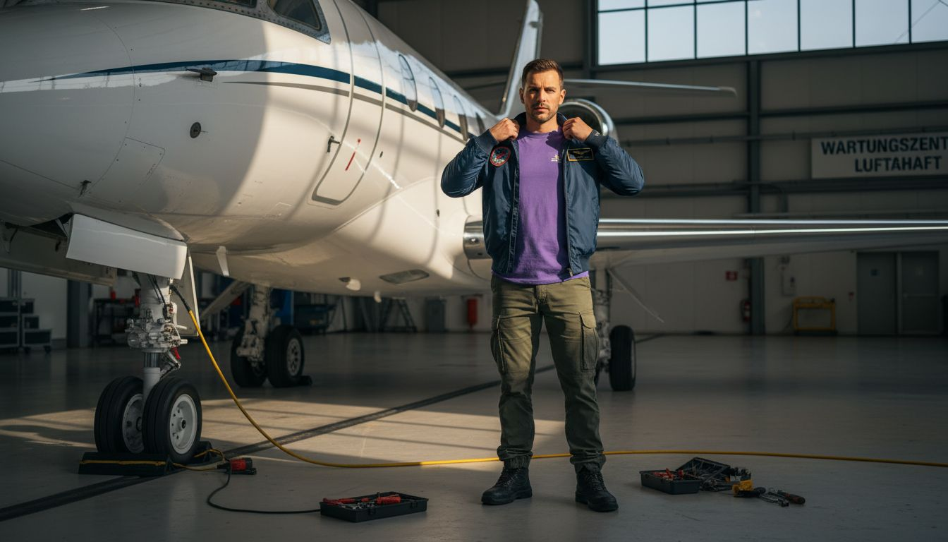 Ein Luftfahrt-Enthusiast im lässigen Jacken-Look steht direkt neben einer beeindruckenden Gulfstream G500.