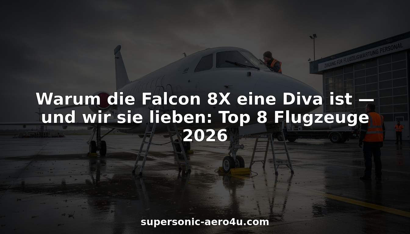 Ein Falcon 8X steht bei Regen auf dem Rollfeld, während das Wartungsteam am Jet arbeitet.