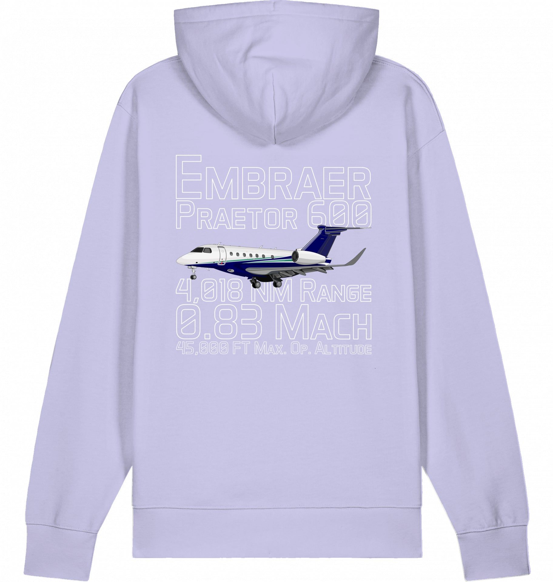 Aviation Flugzeug Hoodie Embraer 600 Praetor Datas Lavender für Piloten, Crews, Kinder & Planespotter made by SUPERSONIC aero 4U