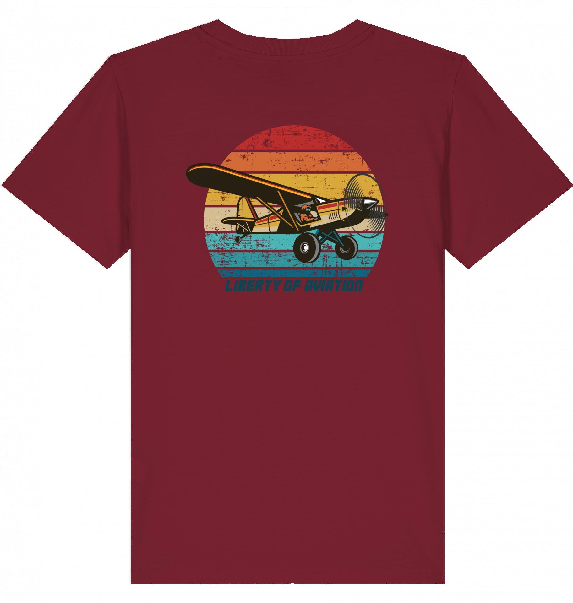 Aviation Kids Aviation T-Shirt "Liberty of Aviation" Piper Super Cup 2.0 Burgundy für Piloten, Crews, Kinder & Planespotter made by SUPERSONIC aero 4U