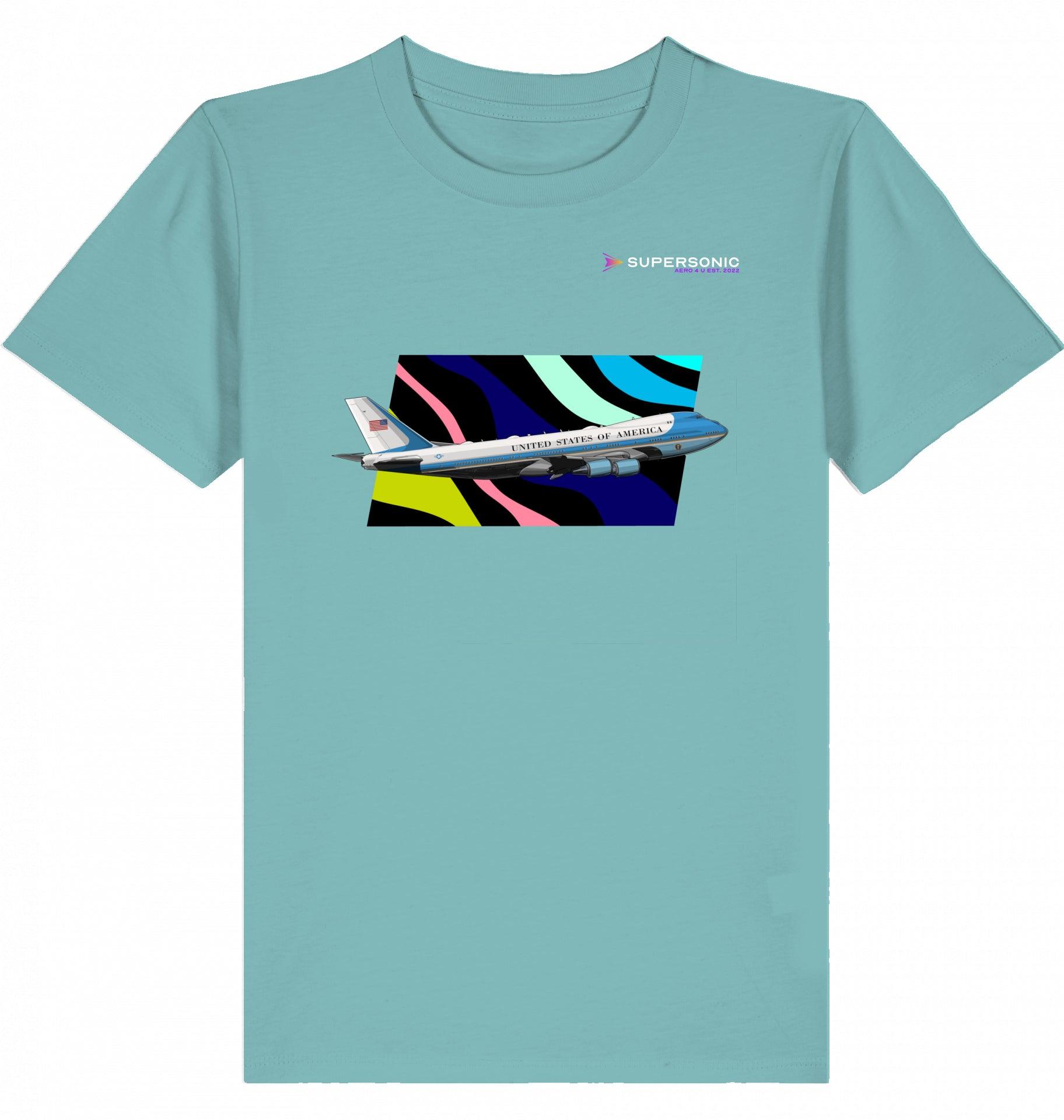 Aviation Kids Aviation T-Shirt Air Force One Boeing 747 Jumbo Jet Flugzeug 2.0 Teal Monstera für Piloten, Crews, Kinder & Planespotter made by SUPERSONIC aero 4U