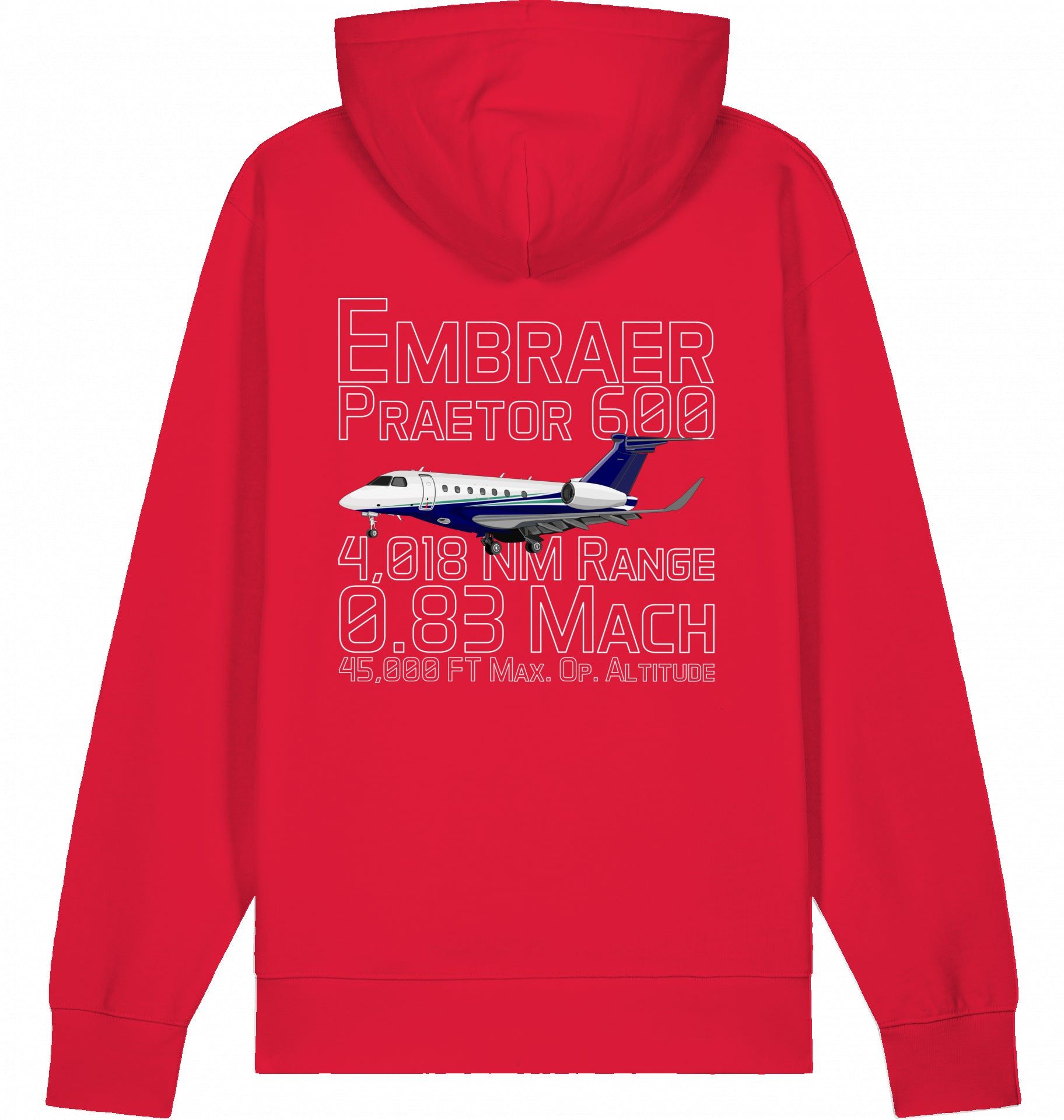 Aviation Flugzeug Hoodie Embraer 600 Praetor Datas Red für Piloten, Crews, Kinder & Planespotter made by SUPERSONIC aero 4U