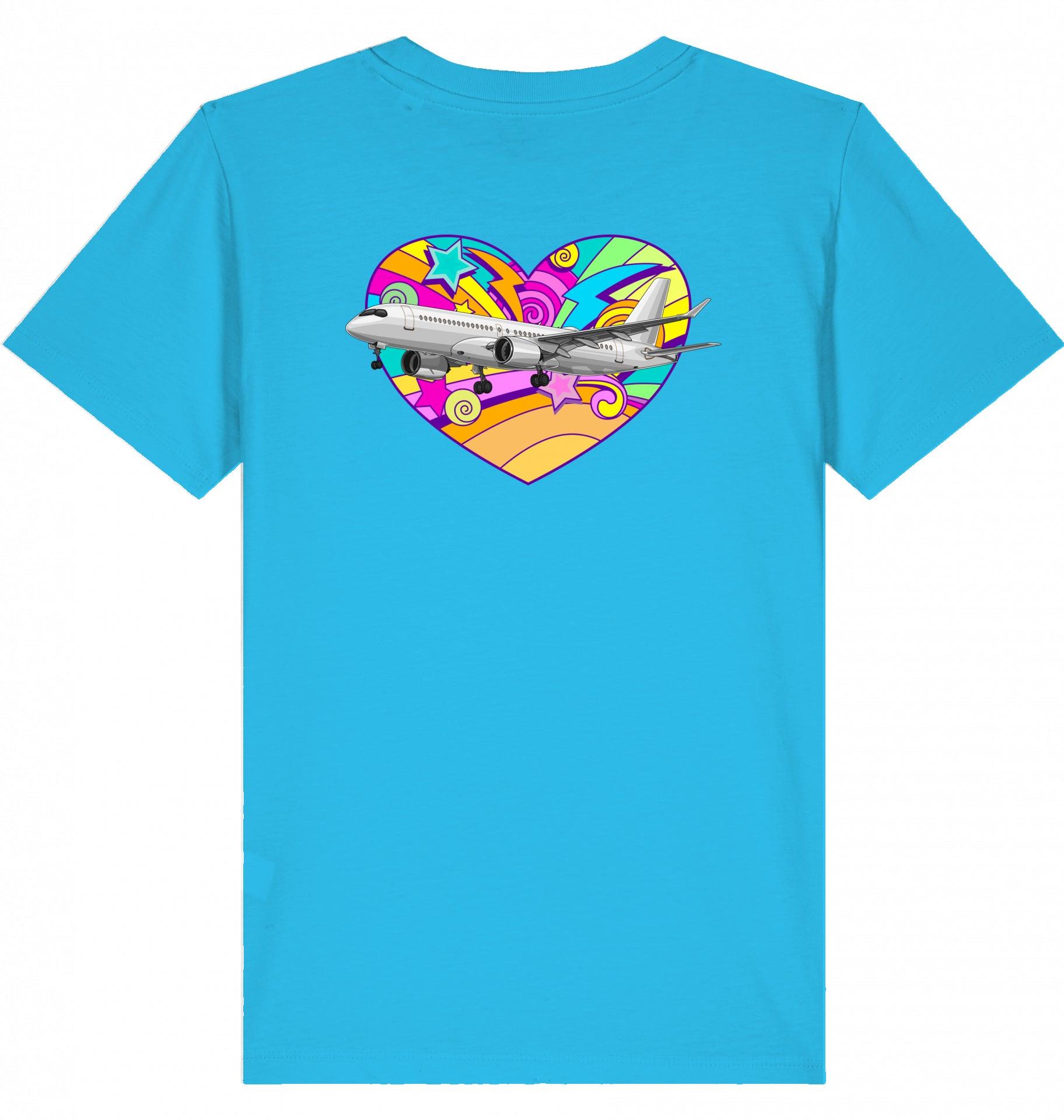 Aviation Kids Aviation T-Shirt Airbus A220 Flugzeug "Heart" 2.0 Aqua Blue für Piloten, Crews, Kinder & Planespotter made by SUPERSONIC aero 4U