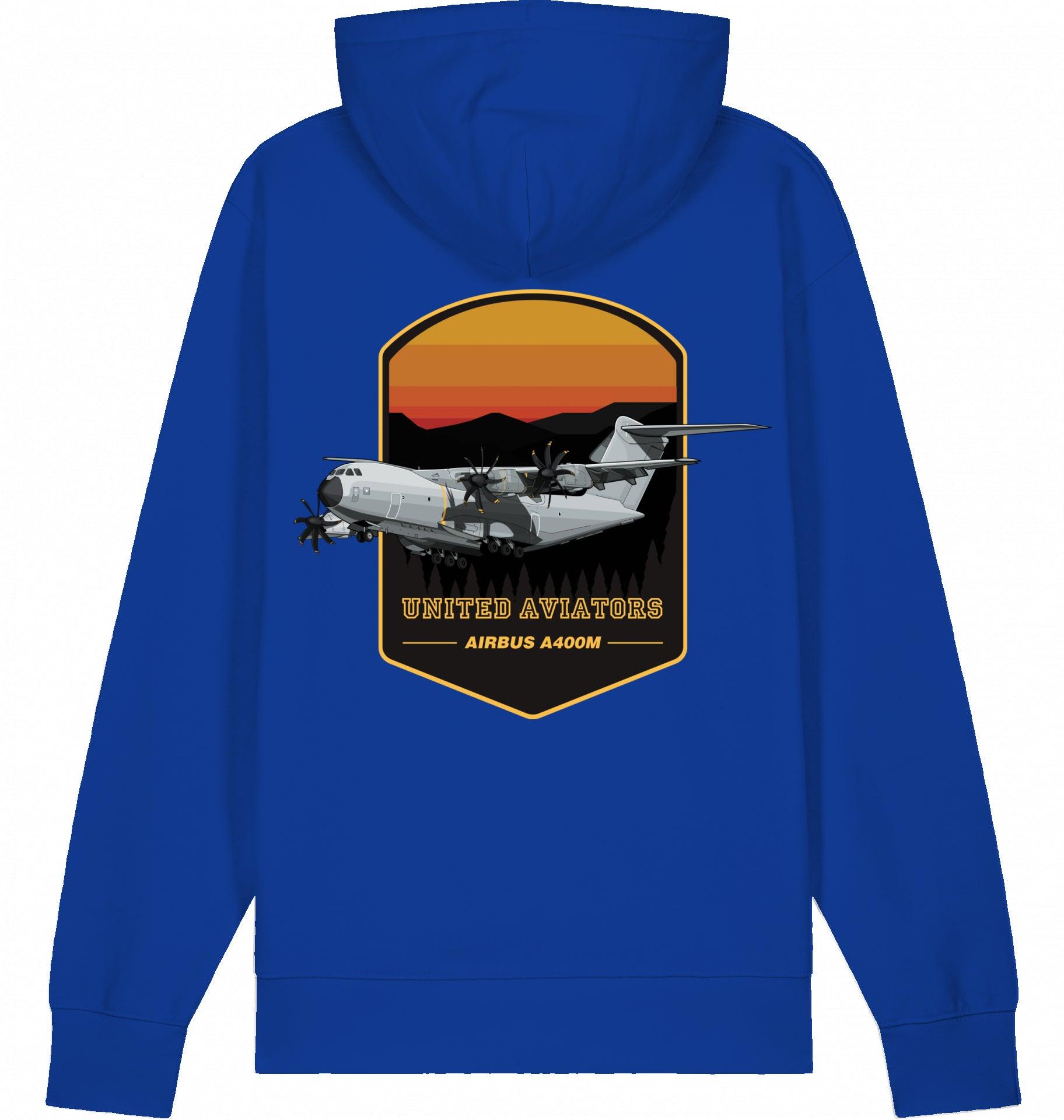 Aviation Flugzeug Hoodie Airbus A400M "United Aviators" Worker Blue für Piloten, Crews, Kinder & Planespotter made by SUPERSONIC aero 4U