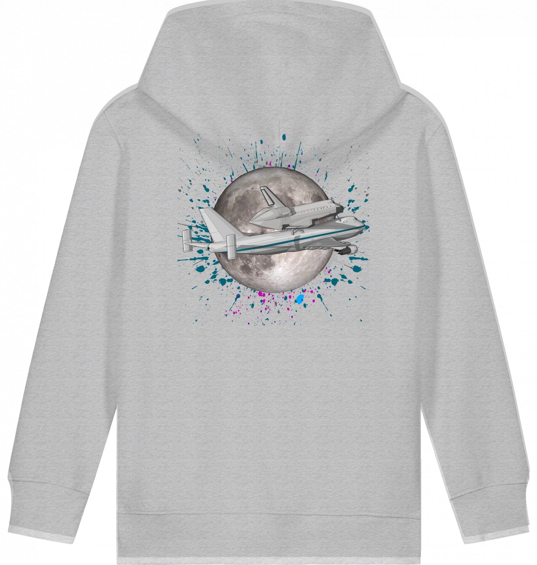 Aviation Kids Aviation Hoodie "Boeing 747 NASA Space Shuttle Jumbo Jet" Heather Grey 7-8 für Piloten, Crews, Kinder & Planespotter made by SUPERSONIC aero 4U