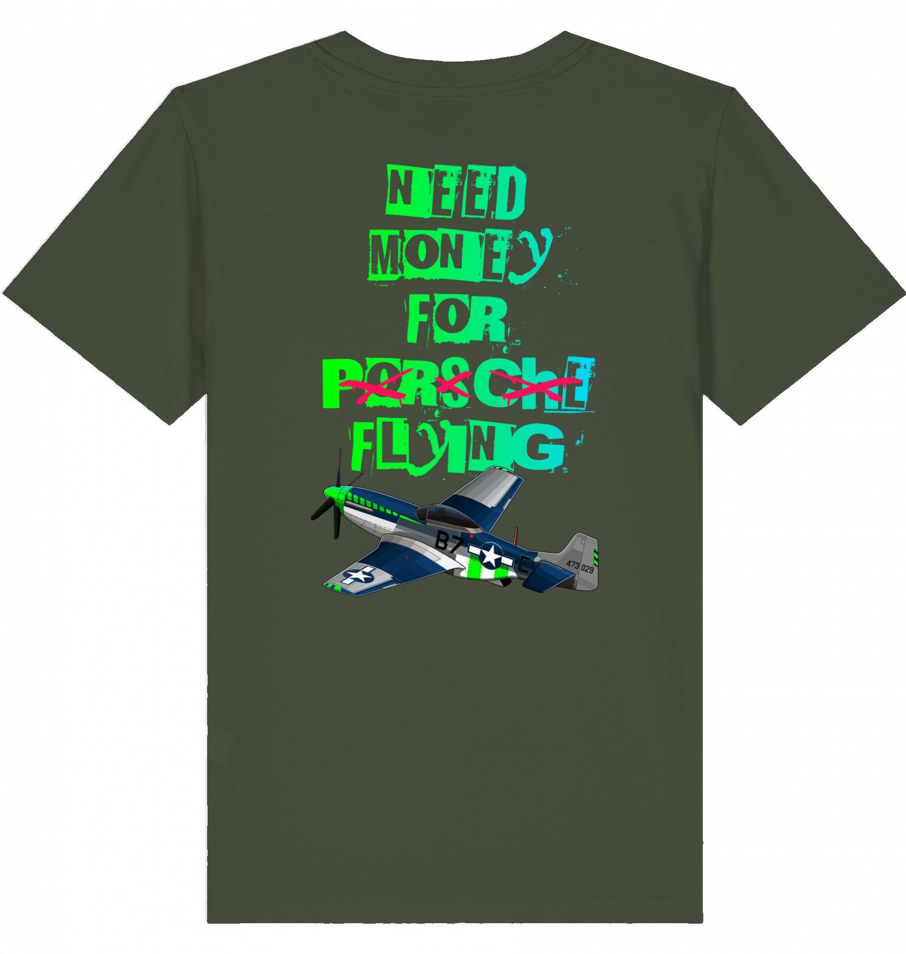 Aviation Kids Aviation T-Shirt "Need Money for Flying" 2.0 Khaki für Piloten, Crews, Kinder & Planespotter made by SUPERSONIC aero 4U