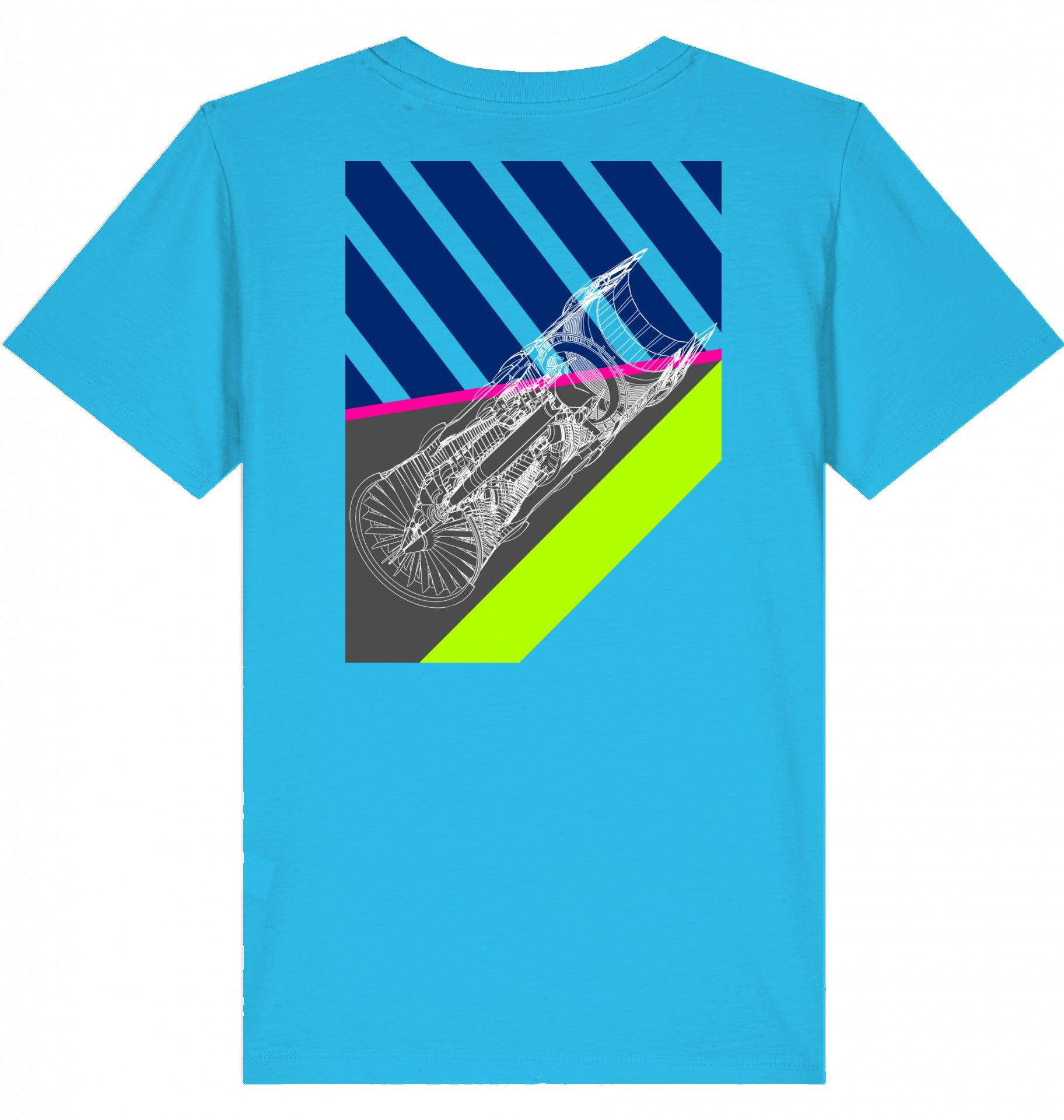 Aviation Kids Aviation T-Shirt "Aircraft Engine" 2.0 Aqua Blue für Piloten, Crews, Kinder & Planespotter made by SUPERSONIC aero 4U