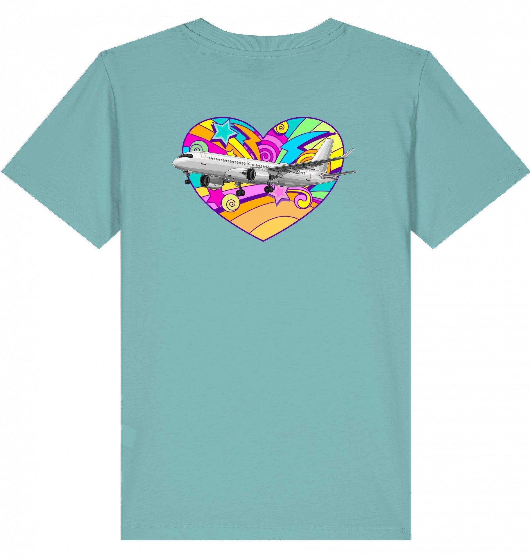 Aviation Kids Aviation T-Shirt Airbus A220 Flugzeug "Heart" 2.0 Teal Monstera für Piloten, Crews, Kinder & Planespotter made by SUPERSONIC aero 4U