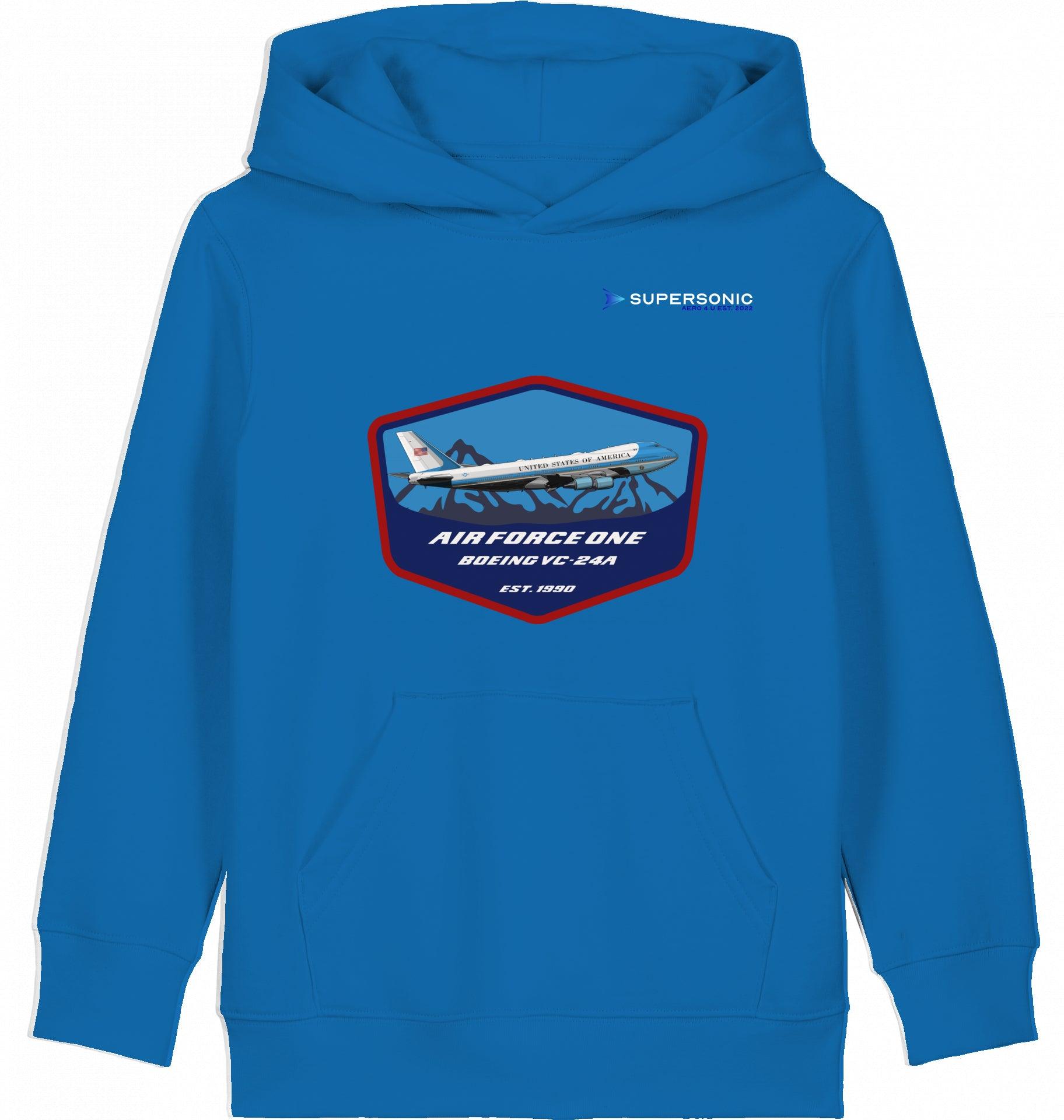 Aviation Kids Flugzeug Hoodie "Airforce One Boeing 747 - Jumbojet" Royal Blue für Piloten, Crews, Kinder & Planespotter made by SUPERSONIC aero 4U