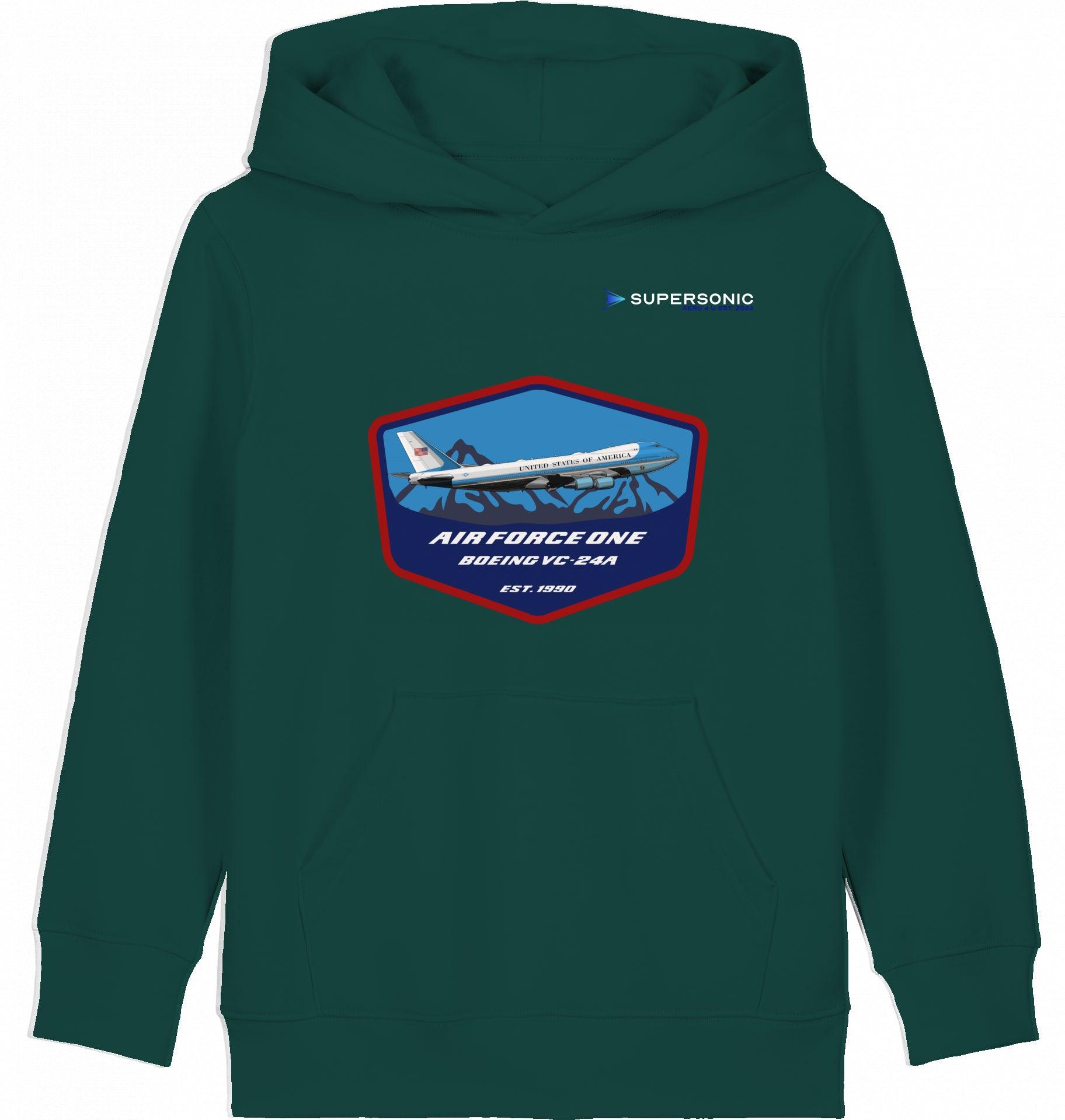 Aviation Kids Flugzeug Hoodie "Airforce One Boeing 747 - Jumbojet" Glazed Green für Piloten, Crews, Kinder & Planespotter made by SUPERSONIC aero 4U