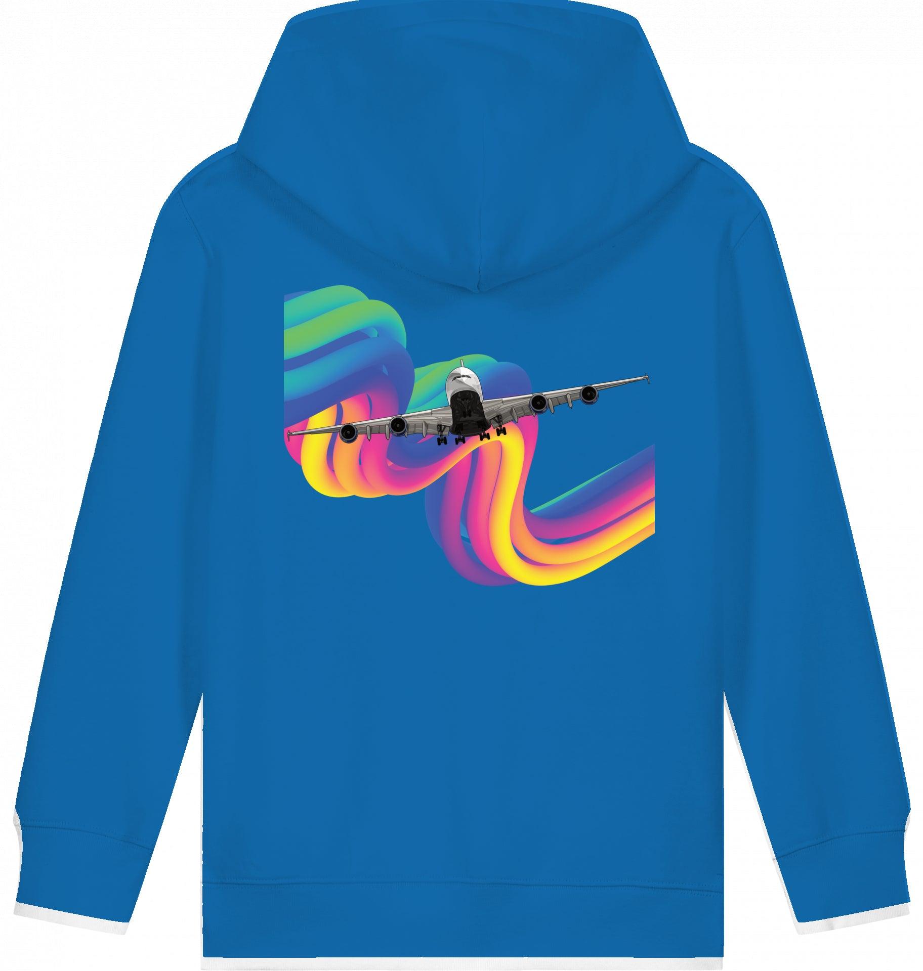 Aviation Kids Aviation Hoodie "Airbus A380 Flugzeug - Rainbow" Royal Blue für Piloten, Crews, Kinder & Planespotter made by SUPERSONIC aero 4U