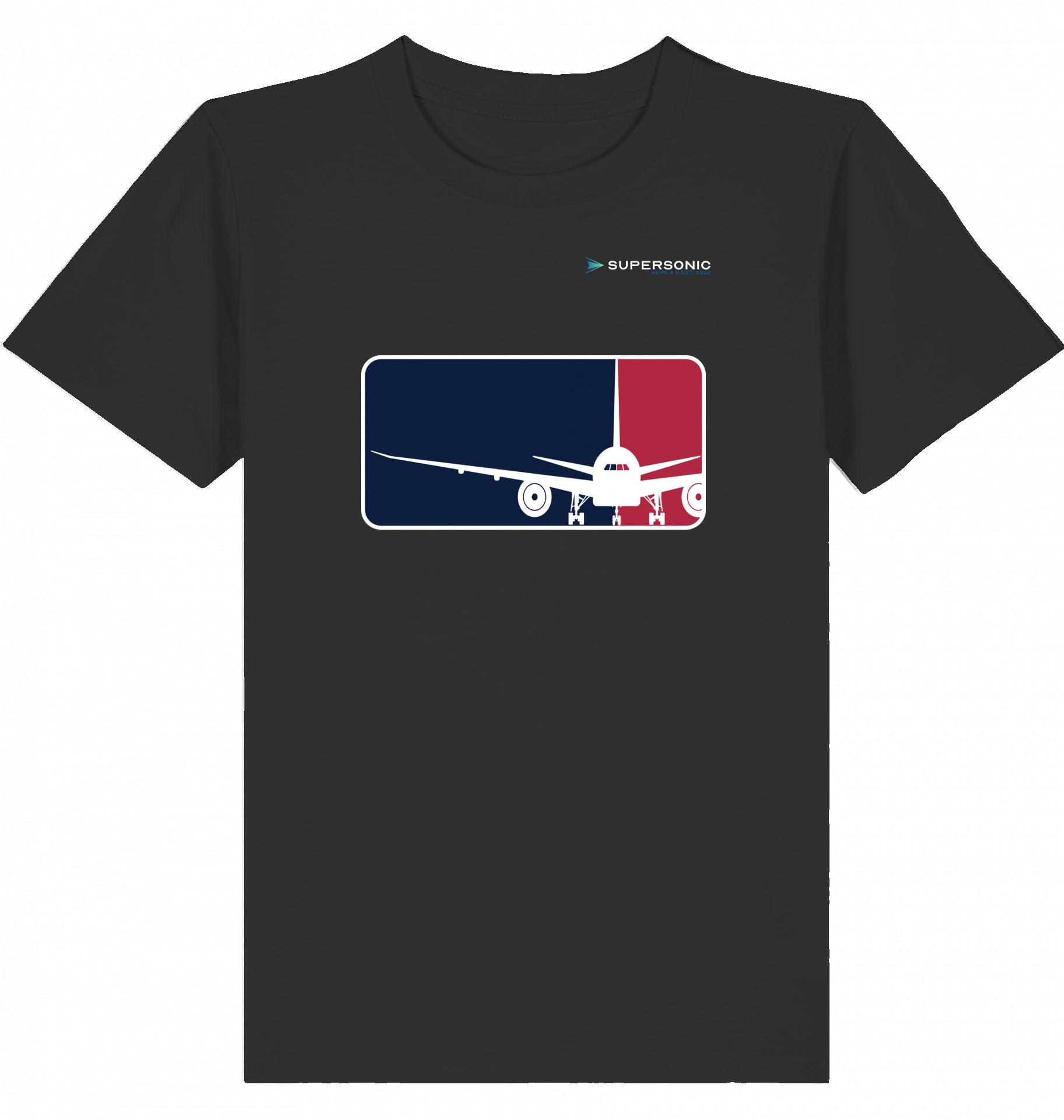 Aviation Kids Aviation T-Shirt “Major League Aviation“ Boeing 777 2.0 Black für Piloten, Crews, Kinder & Planespotter made by SUPERSONIC aero 4U