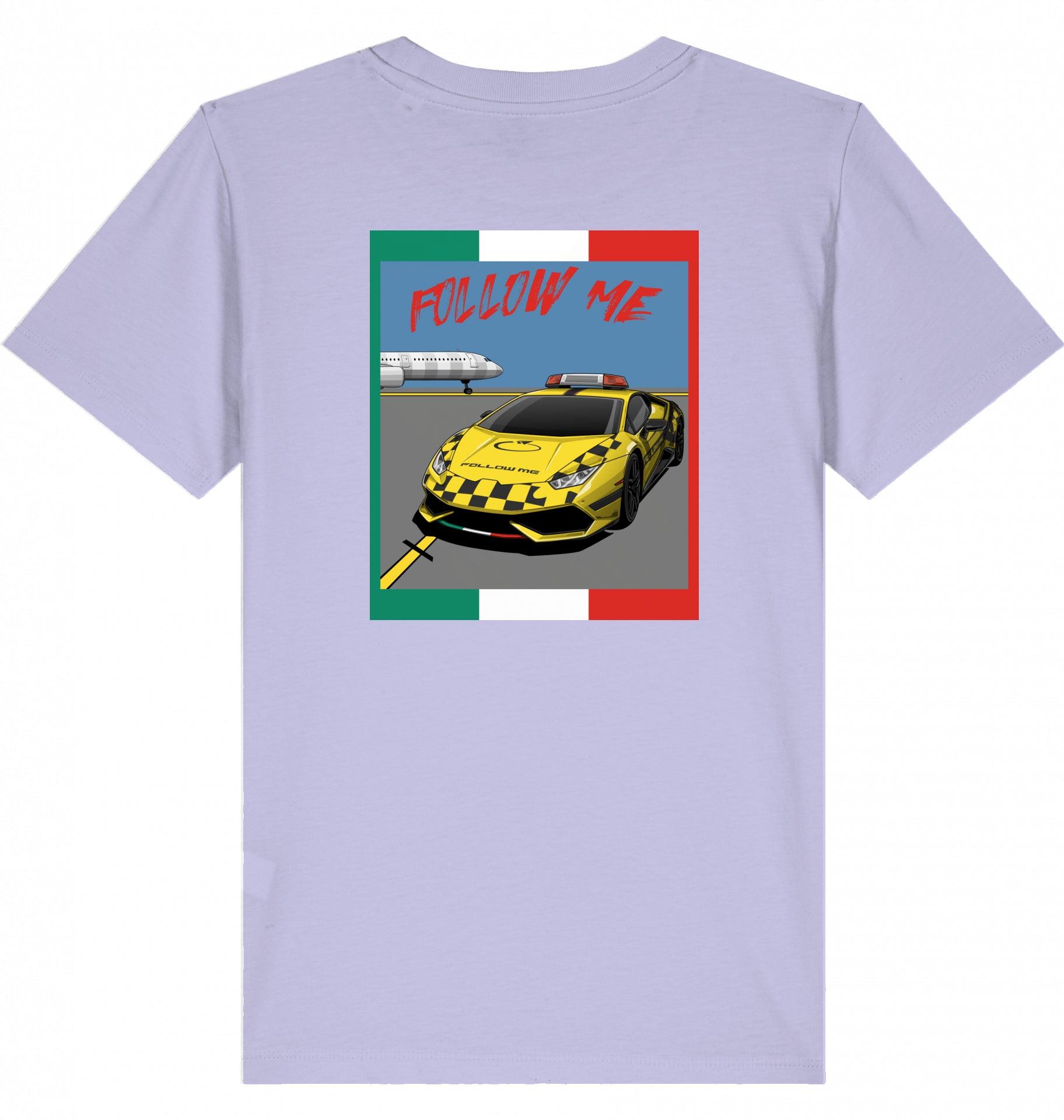 Aviation Kids Aviation T-Shirt "Follow Me Supercar" Flughafen 2.0 Lavender für Piloten, Crews, Kinder & Planespotter made by SUPERSONIC aero 4U