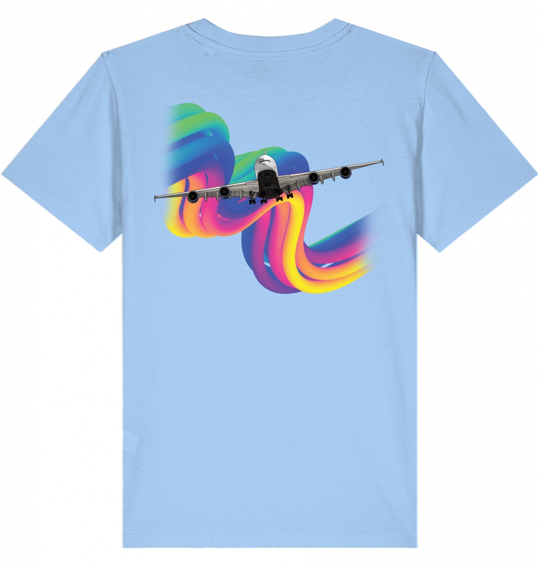 Aviation Kids Aviation T-Shirt Airbus A380 Flugzeug Rainbow 2.0 Blue Soul für Piloten, Crews, Kinder & Planespotter made by SUPERSONIC aero 4U