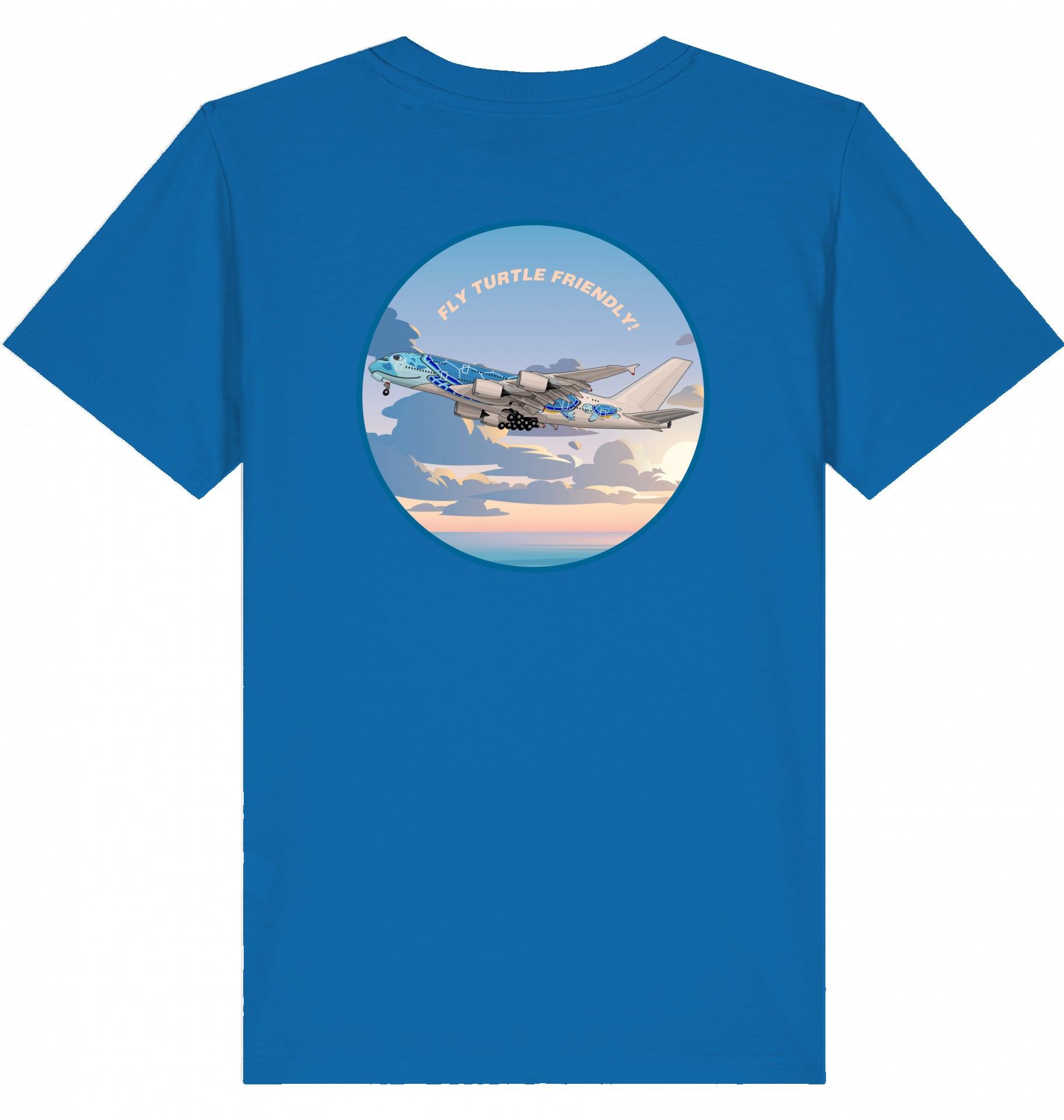 Aviation Kids Aviation T-Shirt Airbus A380 Flugzeug "Fly Turtle friendly" 2.0 Royal Blue für Piloten, Crews, Kinder & Planespotter made by SUPERSONIC aero 4U