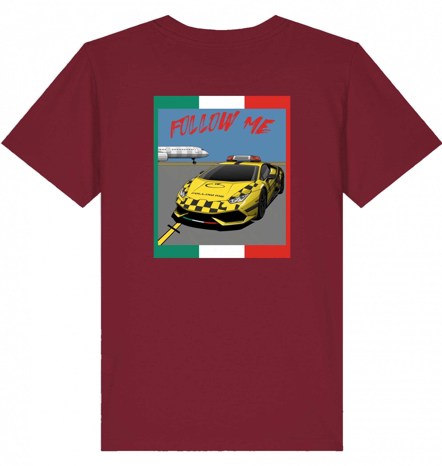Aviation Kids Aviation T-Shirt "Follow Me Supercar" Flughafen 2.0 Burgundy für Piloten, Crews, Kinder & Planespotter made by SUPERSONIC aero 4U