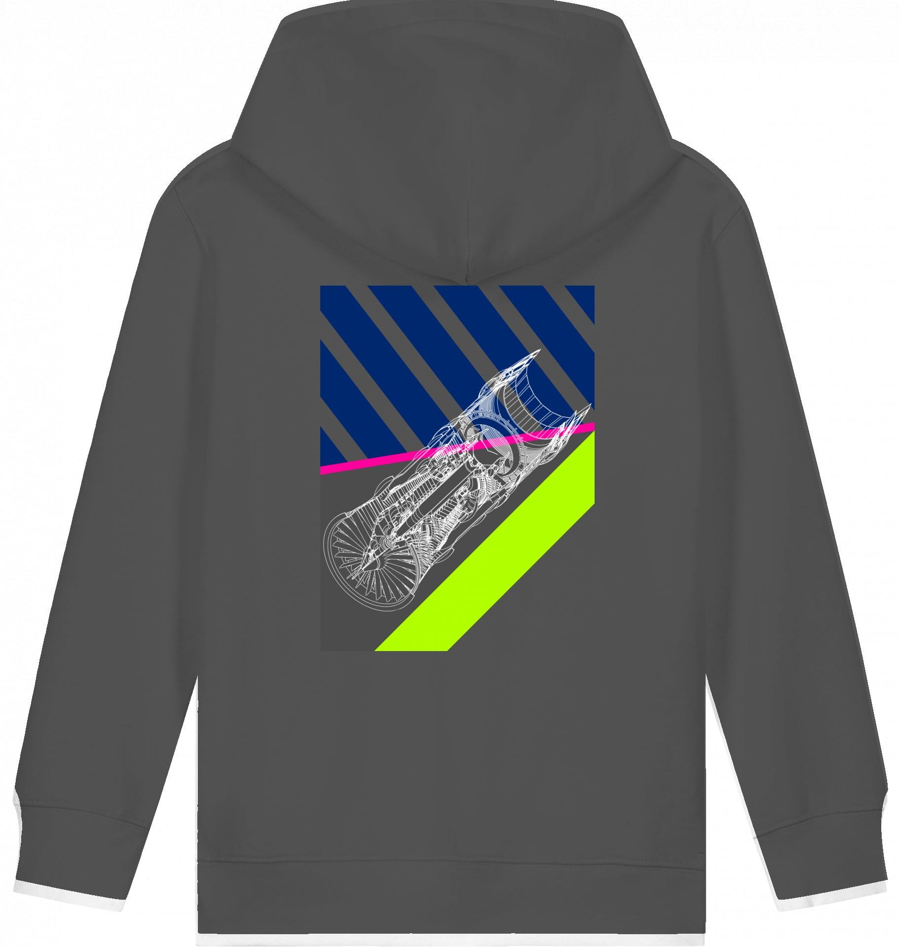 Aviation Kids Aviation Hoodie "Aircraft Engine" Anthracite 3-4 für Piloten, Crews, Kinder & Planespotter made by SUPERSONIC aero 4U