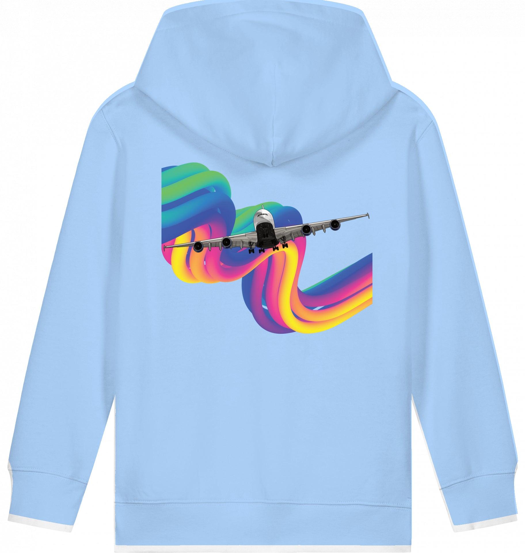 Aviation Kids Aviation Hoodie "Airbus A380 Flugzeug - Rainbow" Blue Soul für Piloten, Crews, Kinder & Planespotter made by SUPERSONIC aero 4U