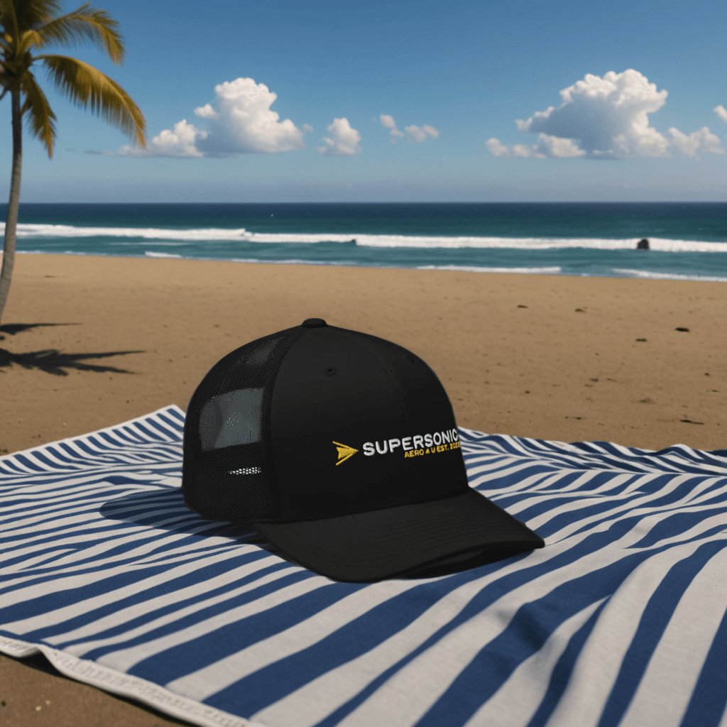 Aviation Trucker Cap "Supersonic" yellow Round Cap Visor für Piloten, Crews, Kinder & Planespotter made by SUPERSONIC aero 4U