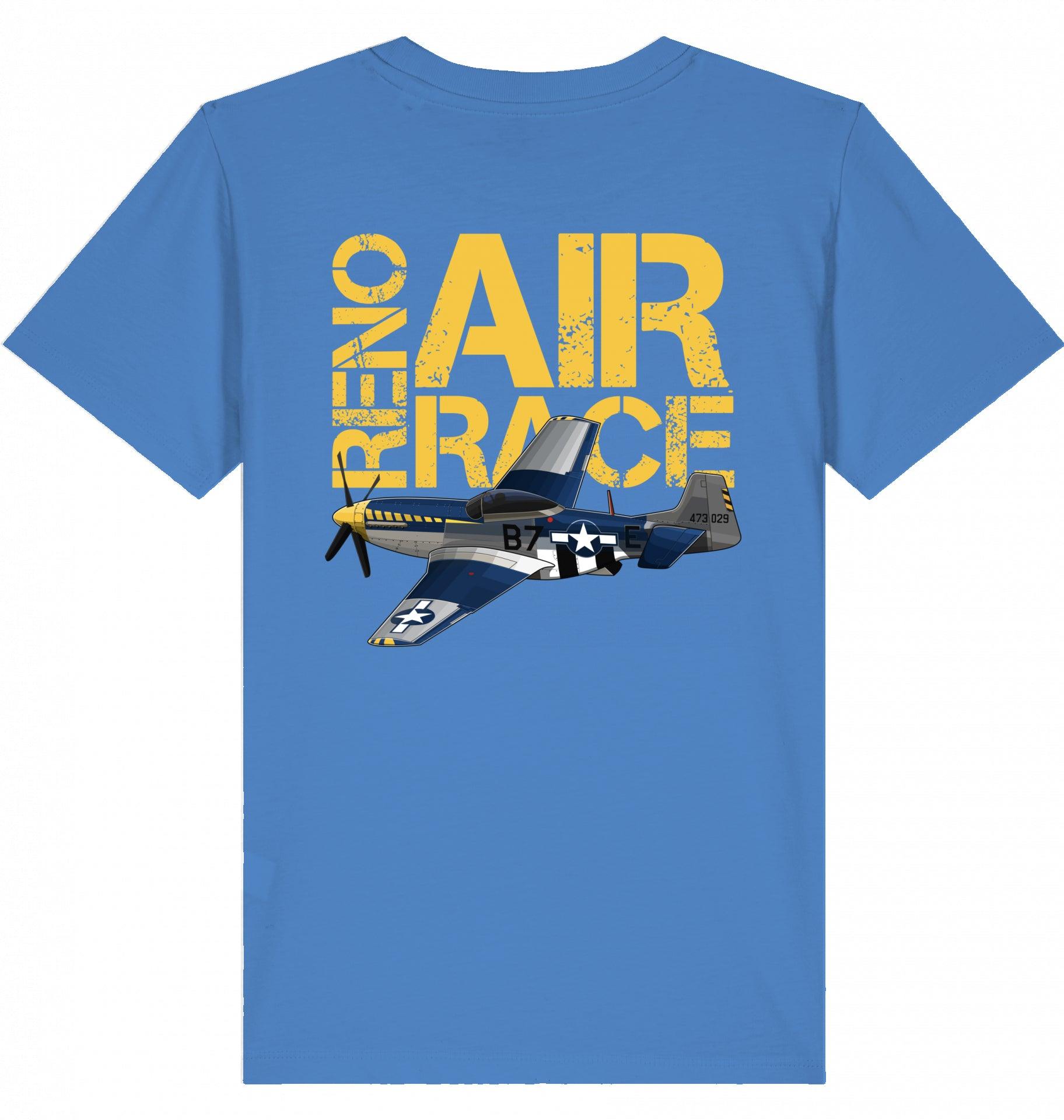 Aviation Kids Aviation T-Shirt "Reno Air Race Mustang P-51" 2.0 Bright Blue für Piloten, Crews, Kinder & Planespotter made by SUPERSONIC aero 4U