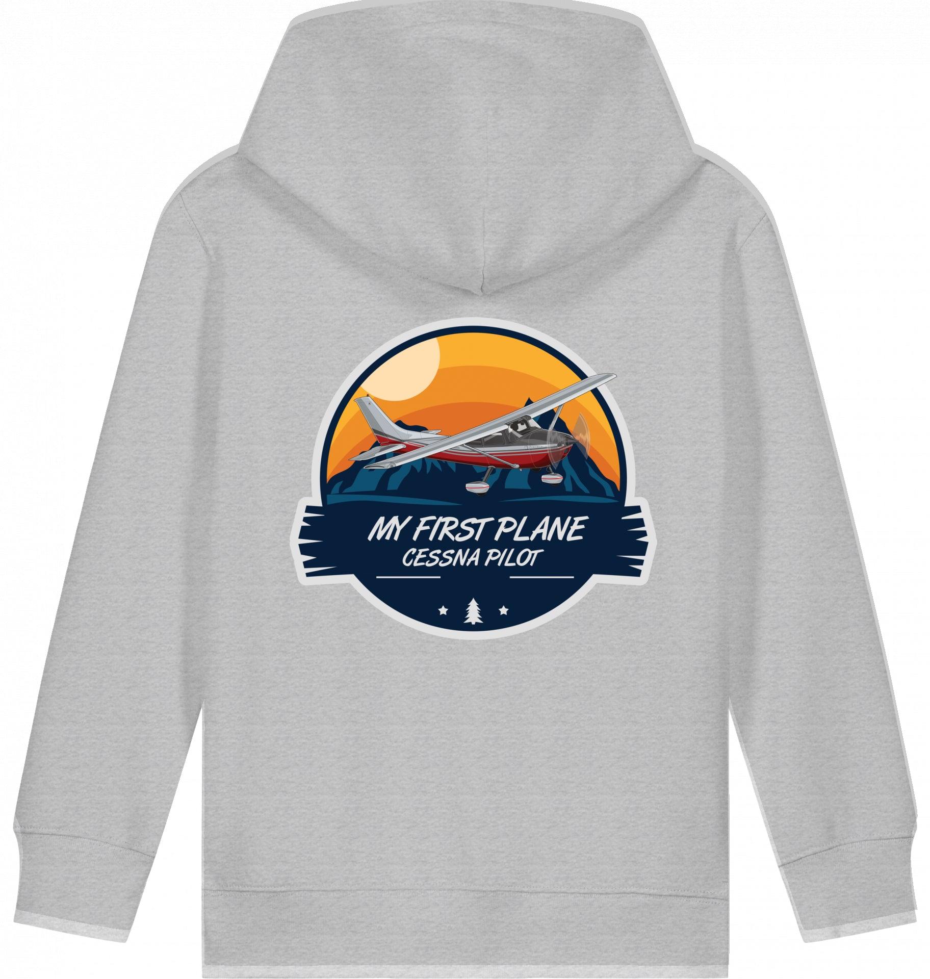 Aviation Kids Flugzeug Hoodie "My First Plane - Cessna 172" Heather Grey für Piloten, Crews, Kinder & Planespotter made by SUPERSONIC aero 4U