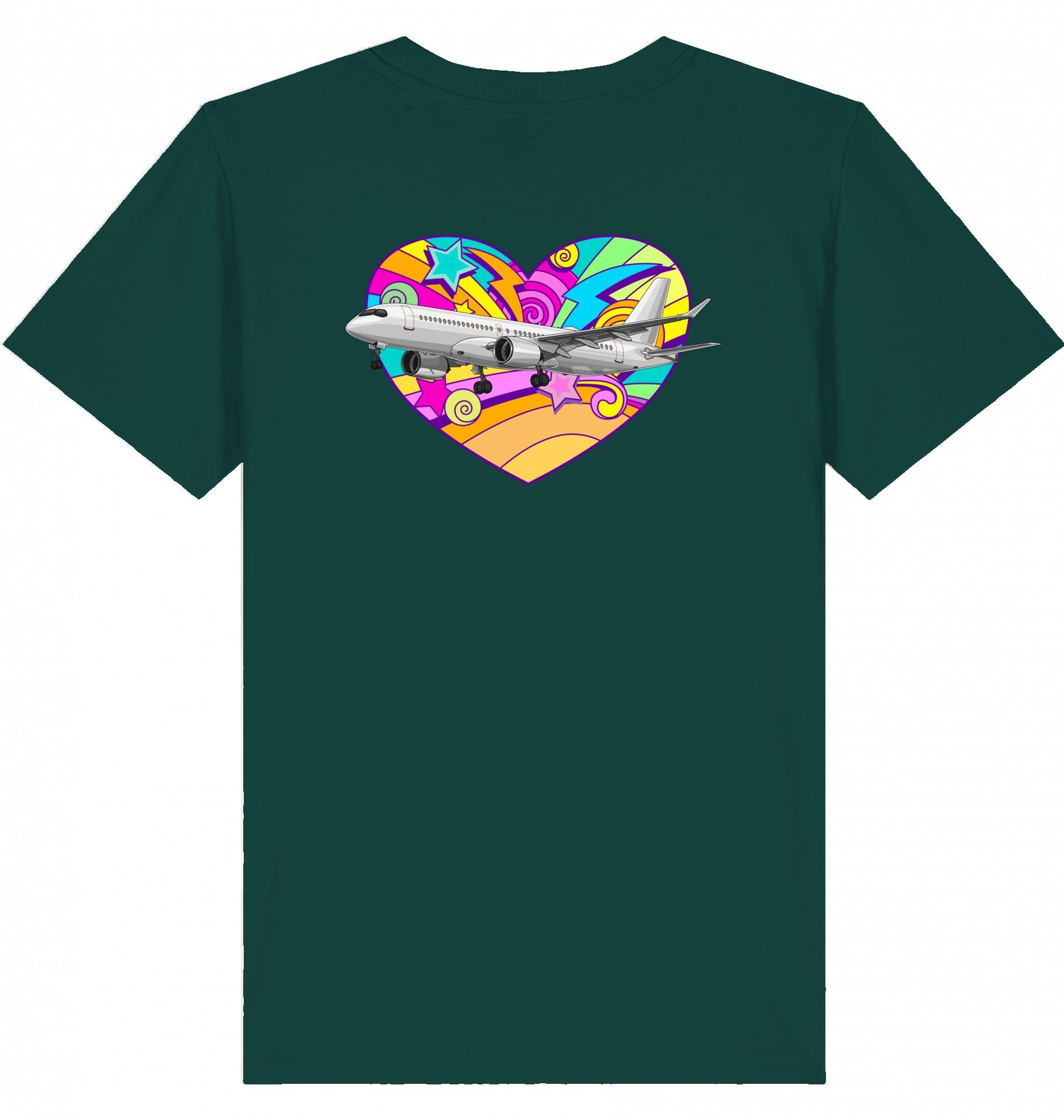 Aviation Kids Aviation T-Shirt Airbus A220 Flugzeug "Heart" 2.0 Glazed Green für Piloten, Crews, Kinder & Planespotter made by SUPERSONIC aero 4U