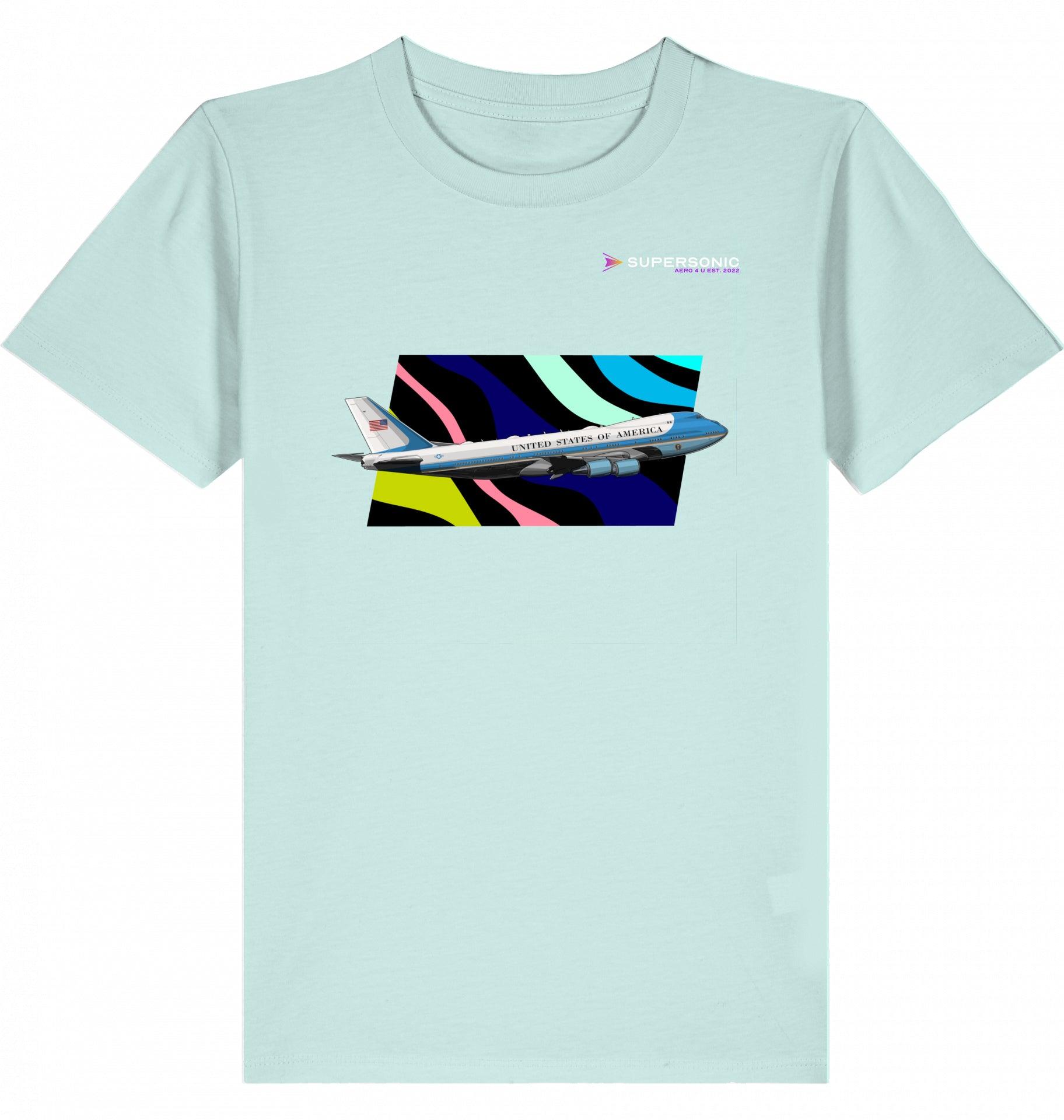 Aviation Kids Aviation T-Shirt Air Force One Boeing 747 Jumbo Jet Flugzeug 2.0 Caribbean Blue für Piloten, Crews, Kinder & Planespotter made by SUPERSONIC aero 4U