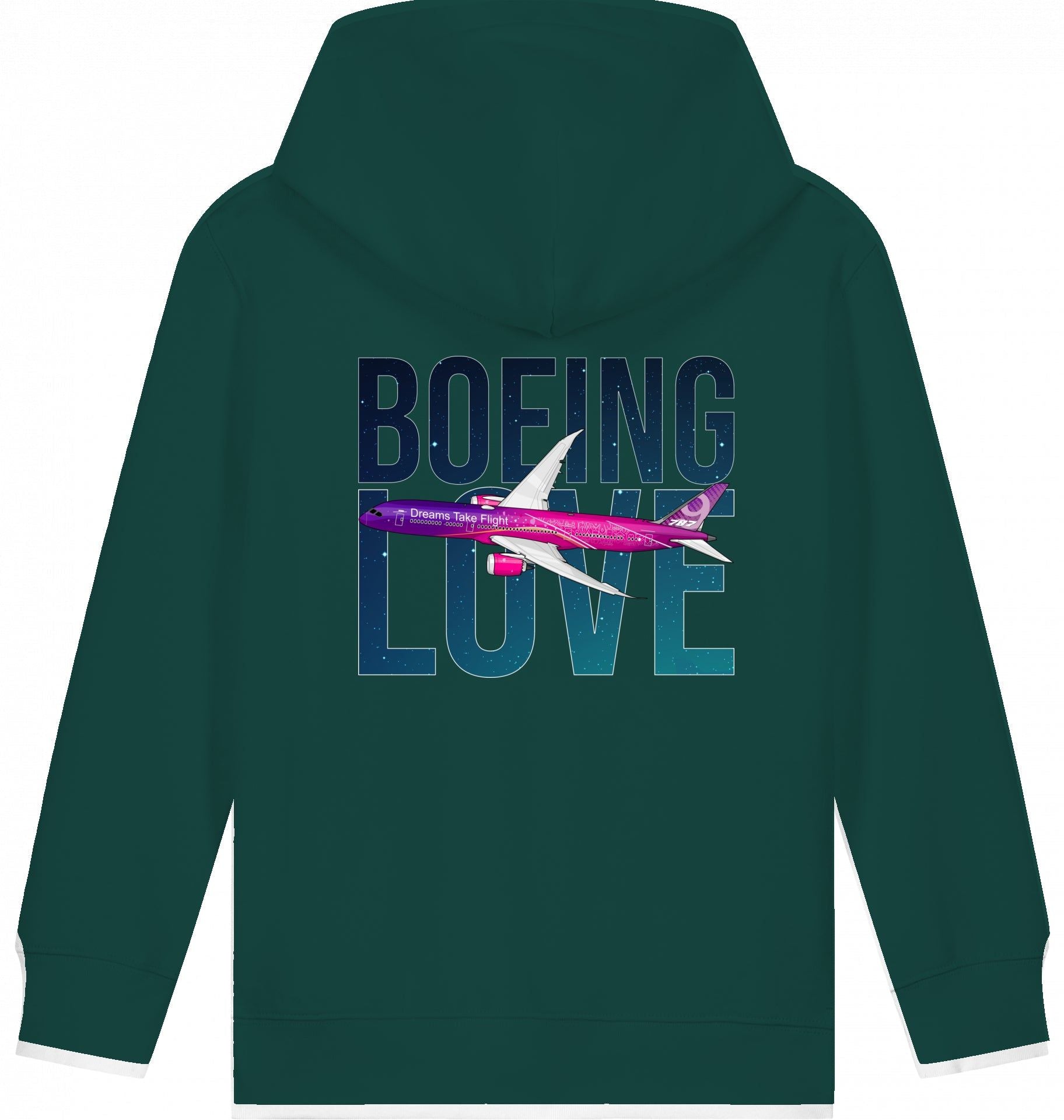 Aviation Kids Hoodie Boeing Love 787 Dreamliner Glazed Green für Piloten, Crews, Kinder & Planespotter made by SUPERSONIC aero 4U