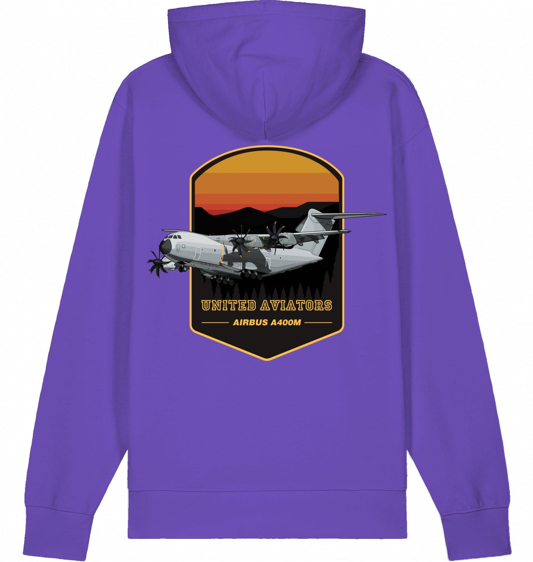 Aviation Flugzeug Hoodie Airbus A400M "United Aviators" Purple Love für Piloten, Crews, Kinder & Planespotter made by SUPERSONIC aero 4U