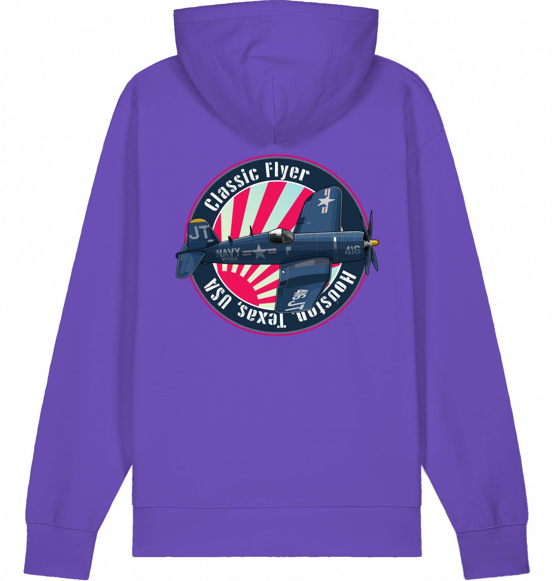 Aviation Flugzeug Hoodie "Classic Flyer Corsair Vought F4U" Purple Love für Piloten, Crews, Kinder & Planespotter made by SUPERSONIC aero 4U