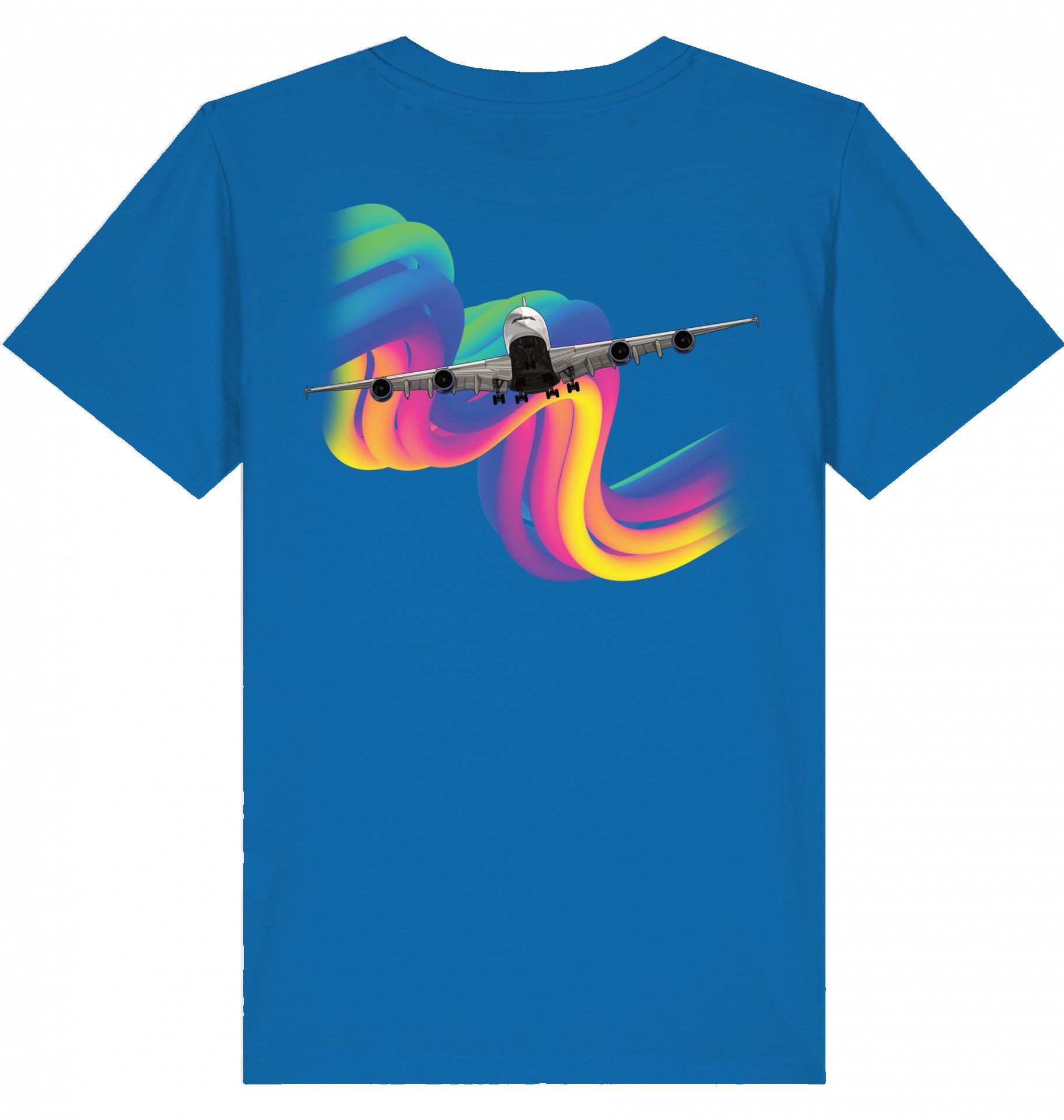 Aviation Kids Aviation T-Shirt Airbus A380 Flugzeug Rainbow 2.0 Royal Blue für Piloten, Crews, Kinder & Planespotter made by SUPERSONIC aero 4U
