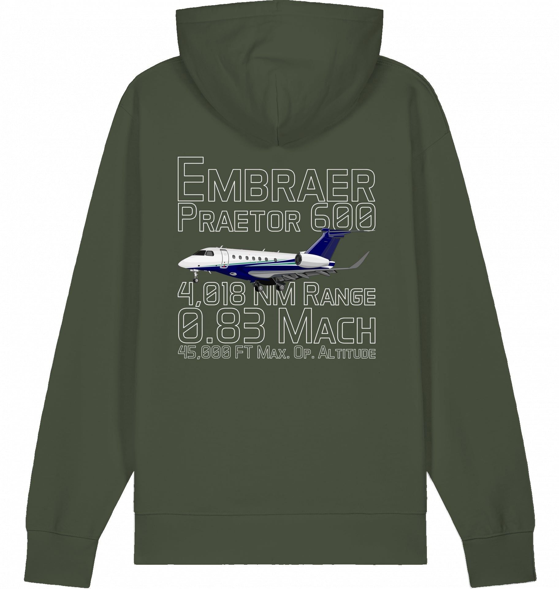 Aviation Flugzeug Hoodie Embraer 600 Praetor Datas Khaki für Piloten, Crews, Kinder & Planespotter made by SUPERSONIC aero 4U