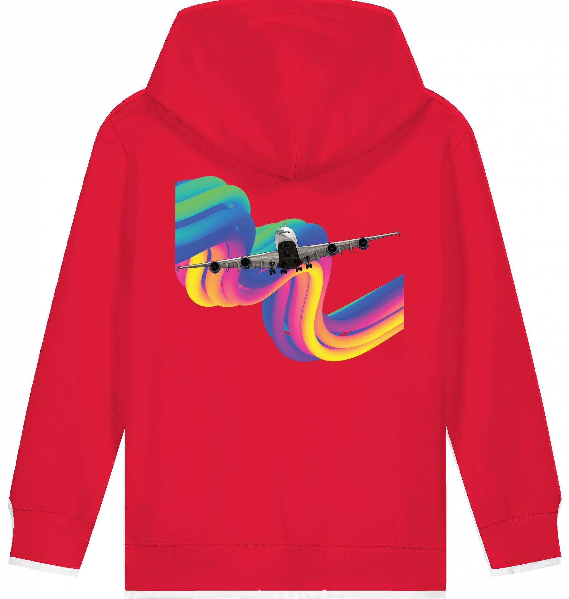 Aviation Kids Aviation Hoodie "Airbus A380 Flugzeug - Rainbow" Red für Piloten, Crews, Kinder & Planespotter made by SUPERSONIC aero 4U