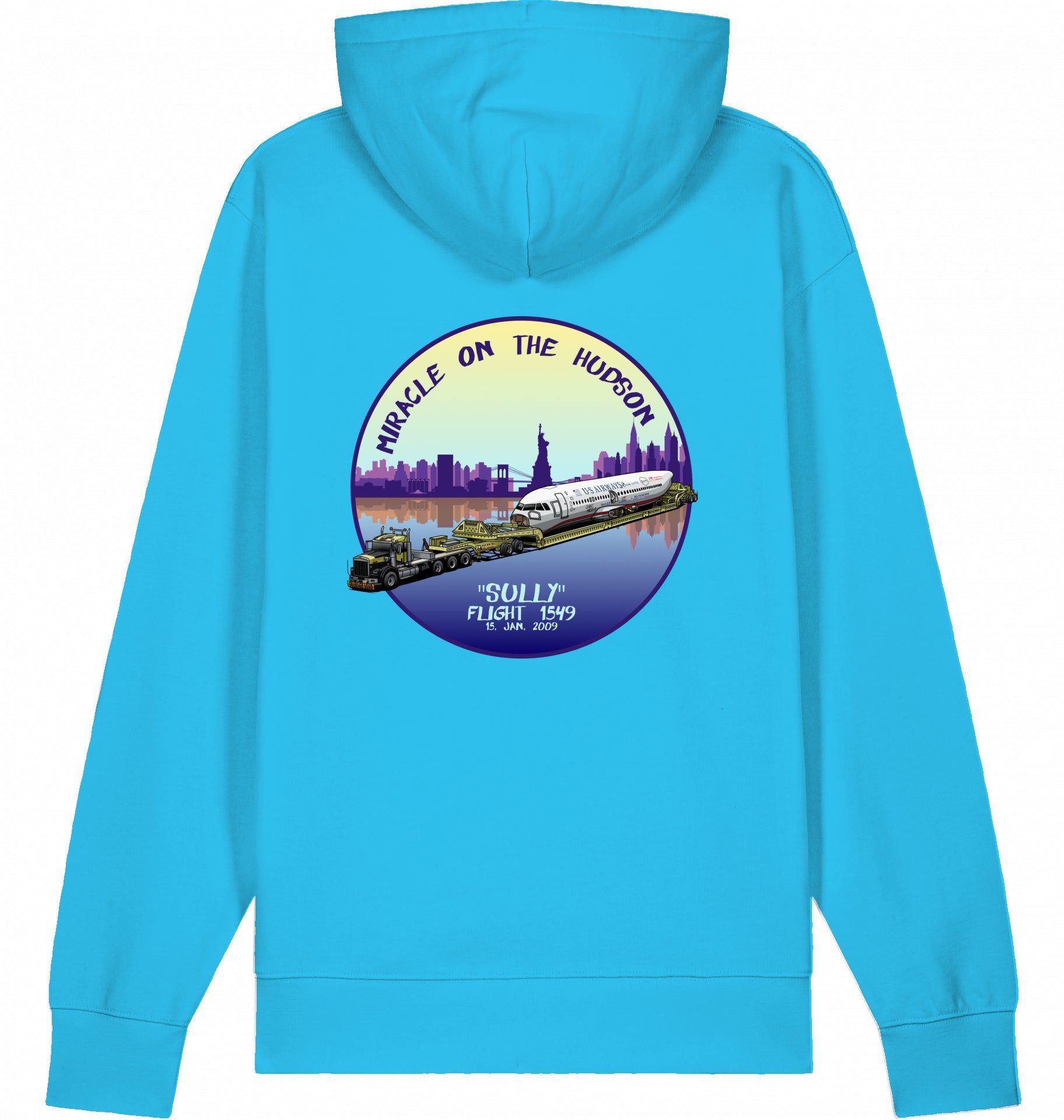 Aviation Flugzeug Hoodie "Sullenberger - Miracle on the Hudson" Aqua Blue für Piloten, Crews, Kinder & Planespotter made by SUPERSONIC aero 4U