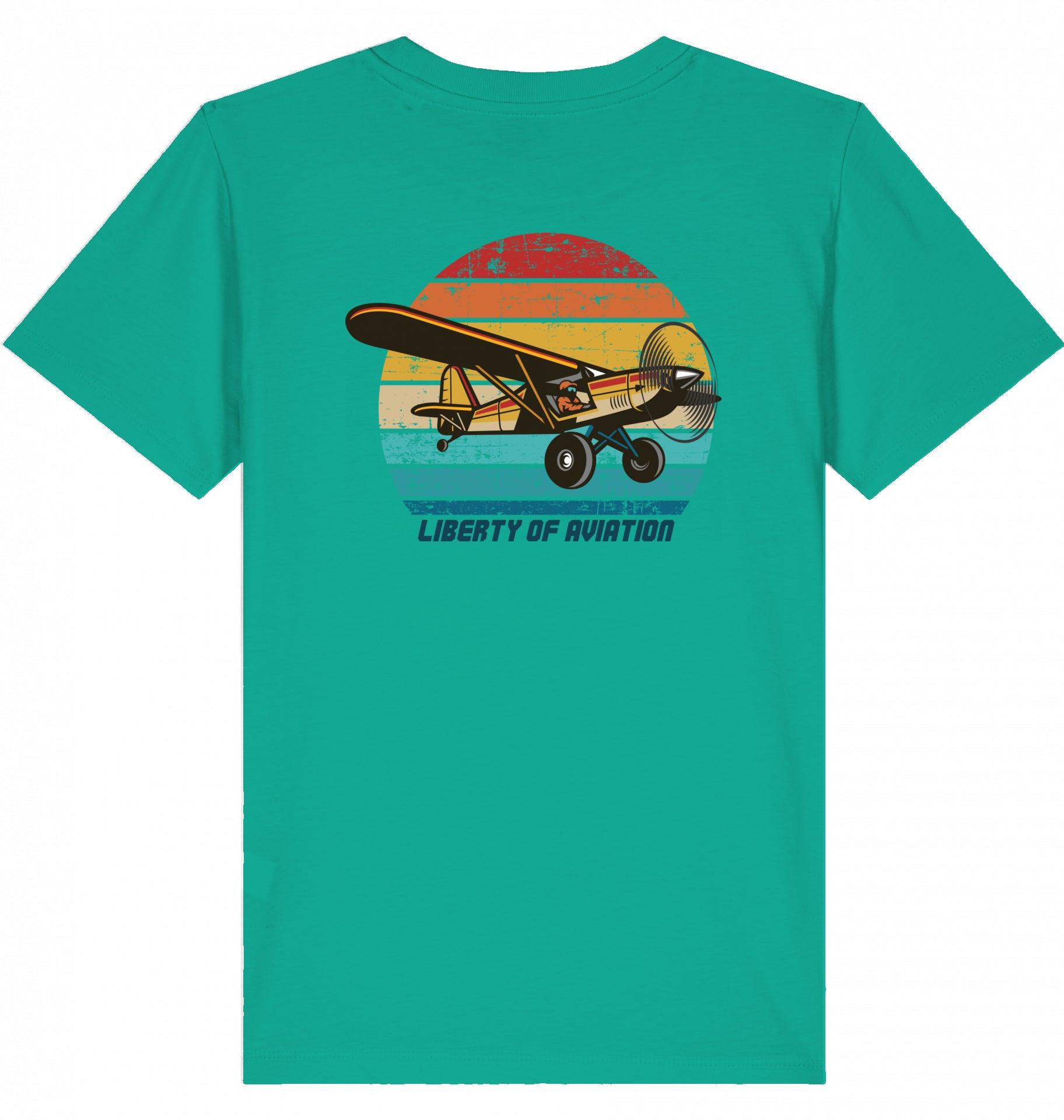 Aviation Kids Aviation T-Shirt "Liberty of Aviation" Piper Super Cup 2.0 Go Green für Piloten, Crews, Kinder & Planespotter made by SUPERSONIC aero 4U