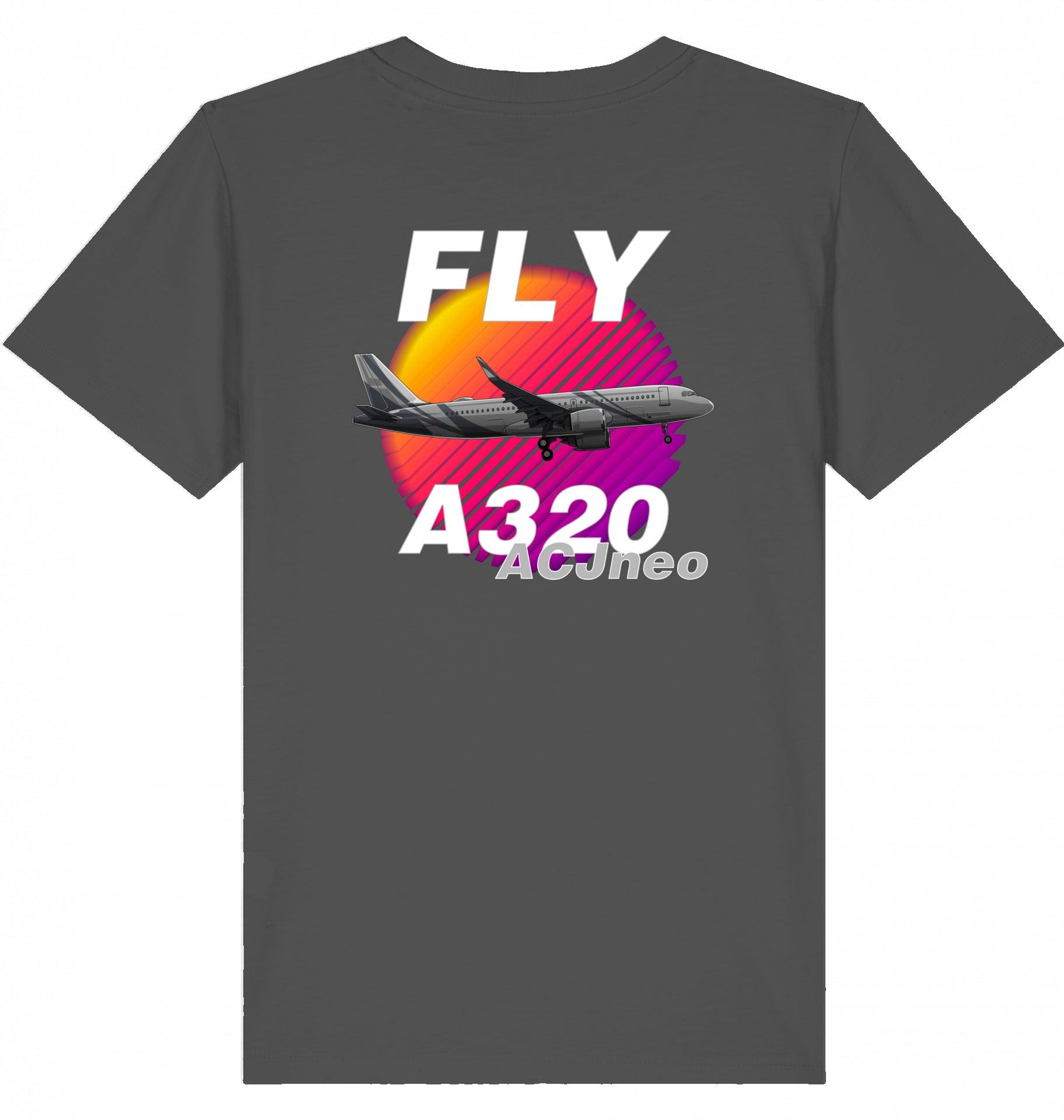 Aviation Kids Aviation T-Shirt "Fly Airbus A320 ACJneo" 2.0 Anthracite für Piloten, Crews, Kinder & Planespotter made by SUPERSONIC aero 4U
