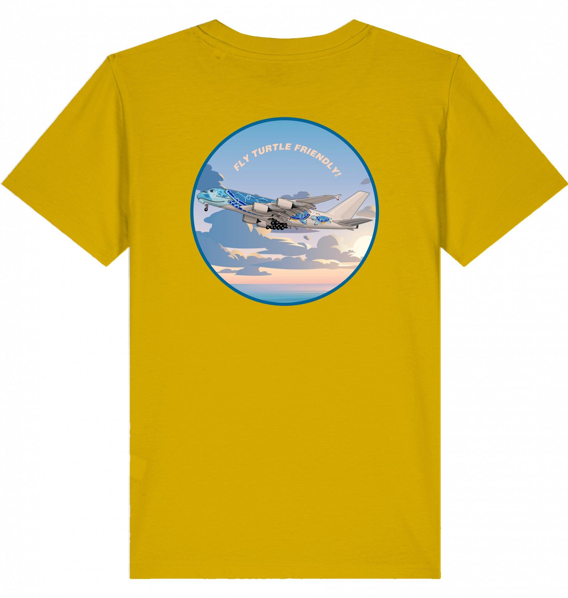 Aviation Kids Aviation T-Shirt Airbus A380 Flugzeug "Fly Turtle friendly" 2.0 Ochre für Piloten, Crews, Kinder & Planespotter made by SUPERSONIC aero 4U