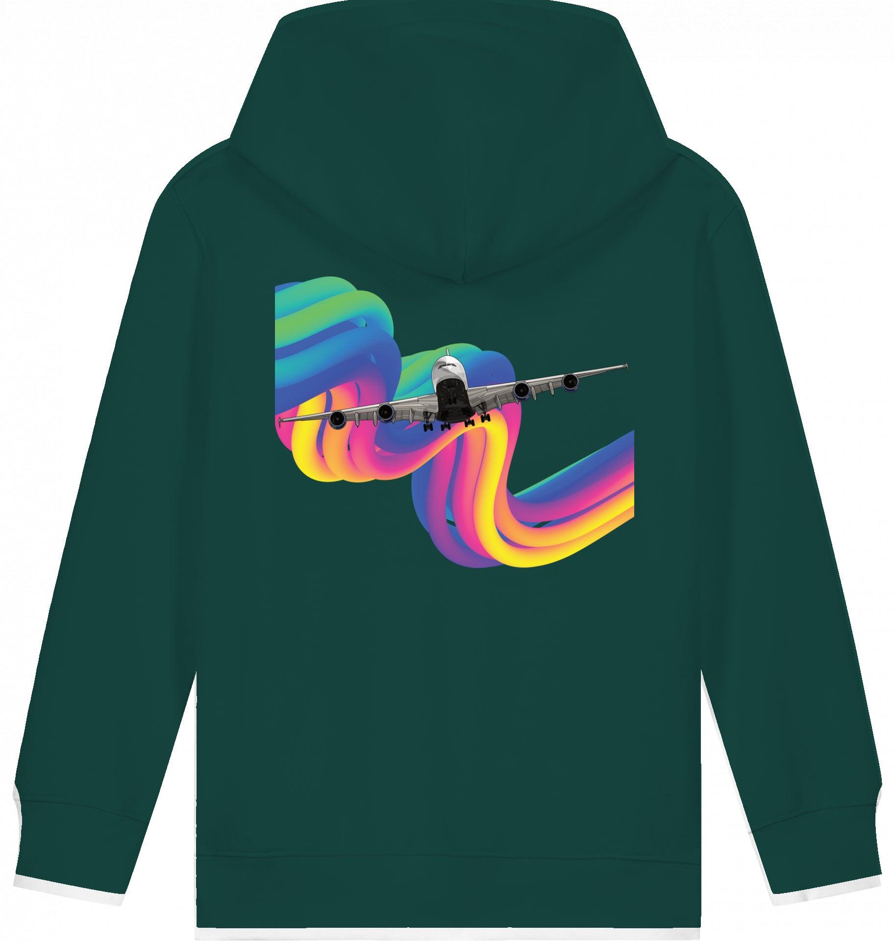 Aviation Kids Aviation Hoodie "Airbus A380 Flugzeug - Rainbow" Glazed Green für Piloten, Crews, Kinder & Planespotter made by SUPERSONIC aero 4U