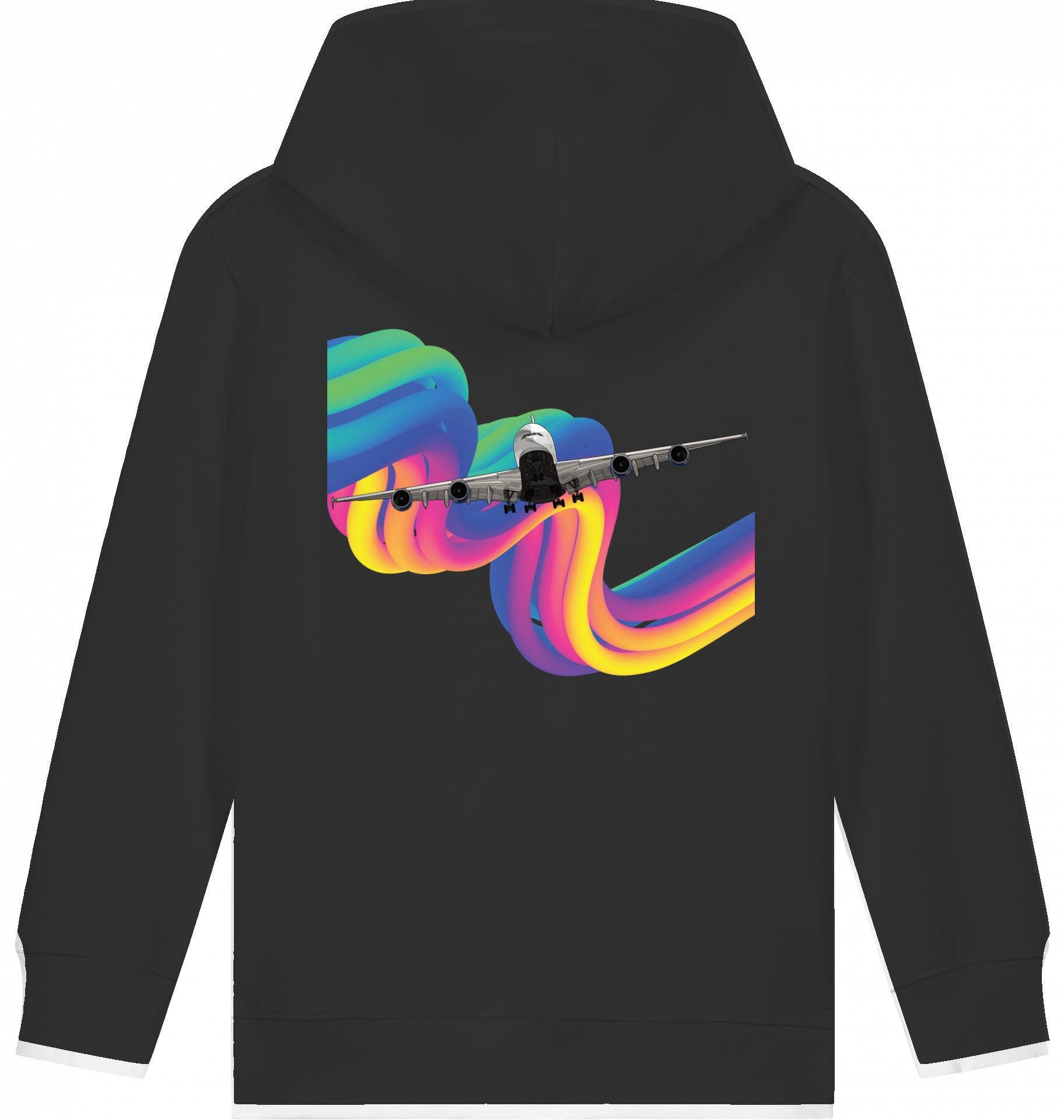 Aviation Kids Aviation Hoodie "Airbus A380 Flugzeug - Rainbow" Black für Piloten, Crews, Kinder & Planespotter made by SUPERSONIC aero 4U