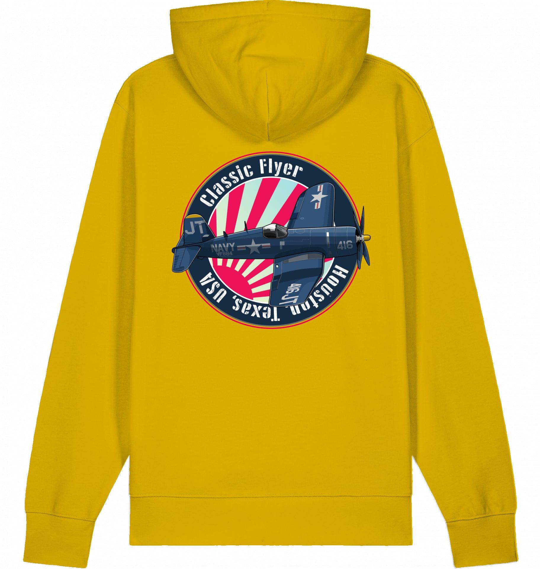 Aviation Flugzeug Hoodie "Classic Flyer Corsair Vought F4U" Ochre für Piloten, Crews, Kinder & Planespotter made by SUPERSONIC aero 4U