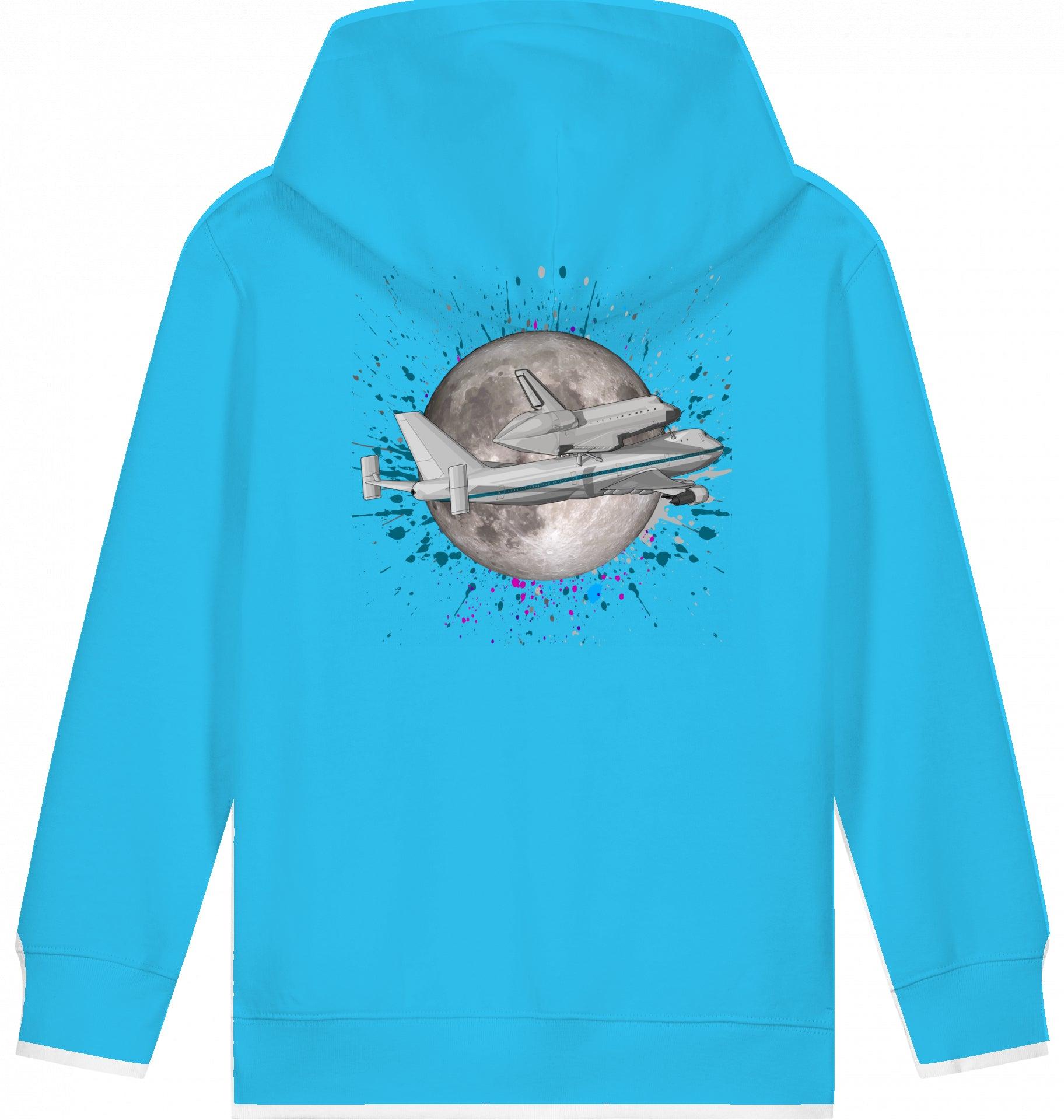 Aviation Kids Aviation Hoodie "Boeing 747 NASA Space Shuttle Jumbo Jet" Aqua Blue 9-11 für Piloten, Crews, Kinder & Planespotter made by SUPERSONIC aero 4U