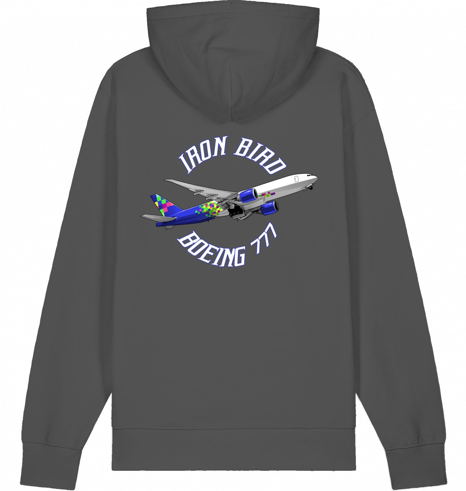 Aviation Flugzeug Hoodie Boeing 777 Iron Bird Anthracite für Piloten, Crews, Kinder & Planespotter made by SUPERSONIC aero 4U