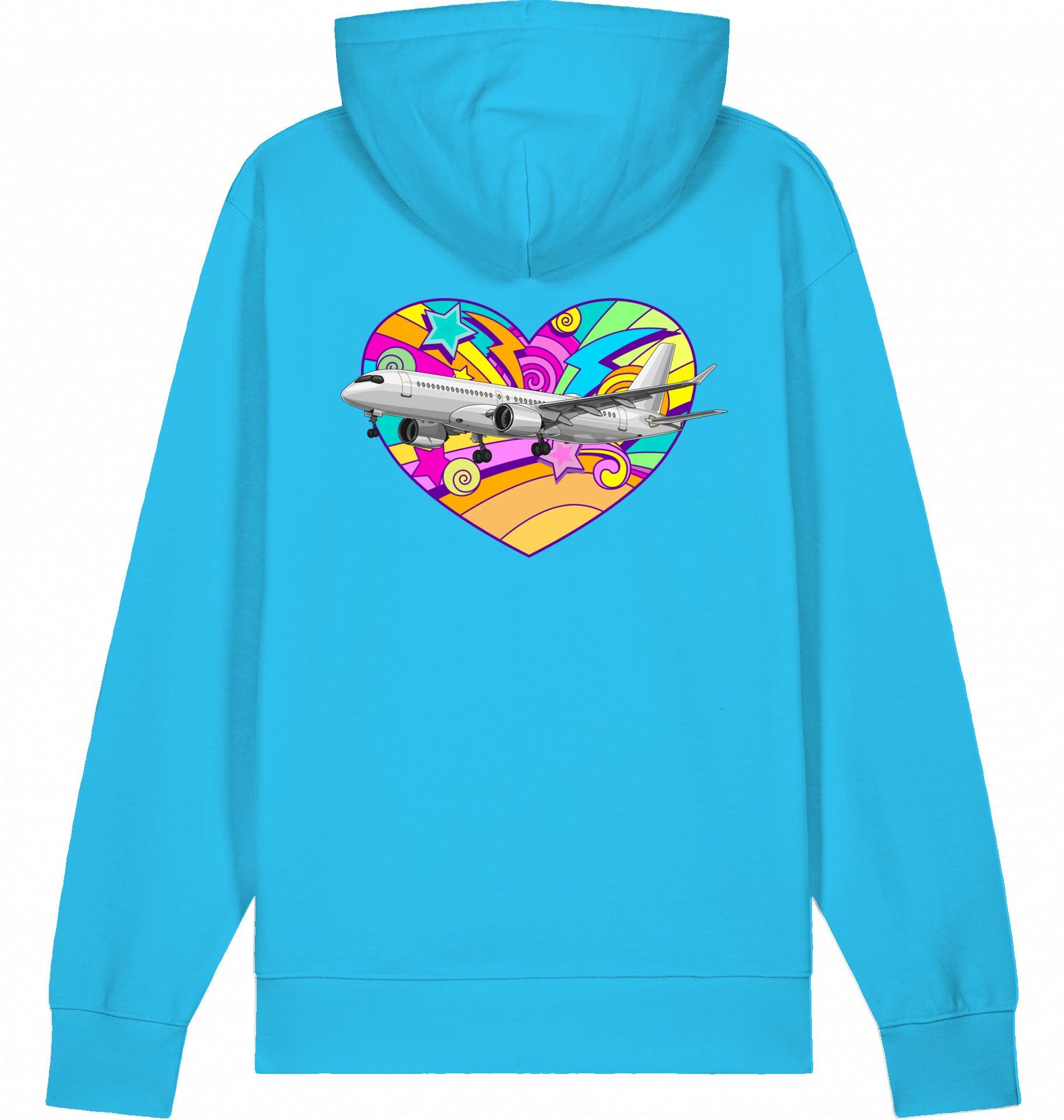 Aviation Flugzeug Hoodie Airbus A220 Heart - Airbus Lovers Aqua Blue für Piloten, Crews, Kinder & Planespotter made by SUPERSONIC aero 4U
