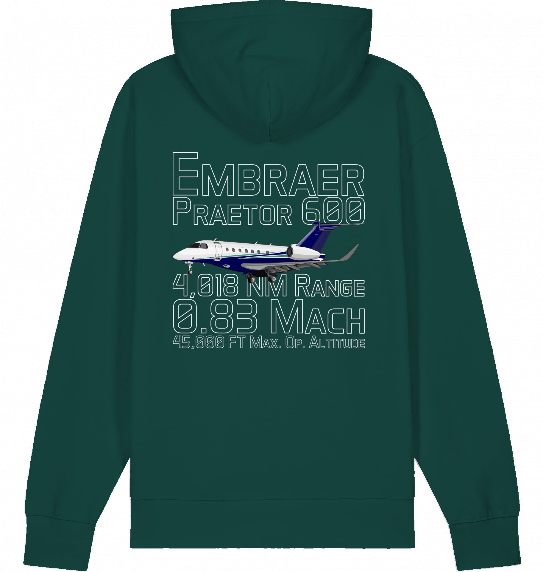Aviation Flugzeug Hoodie Embraer 600 Praetor Datas Glazed Green für Piloten, Crews, Kinder & Planespotter made by SUPERSONIC aero 4U