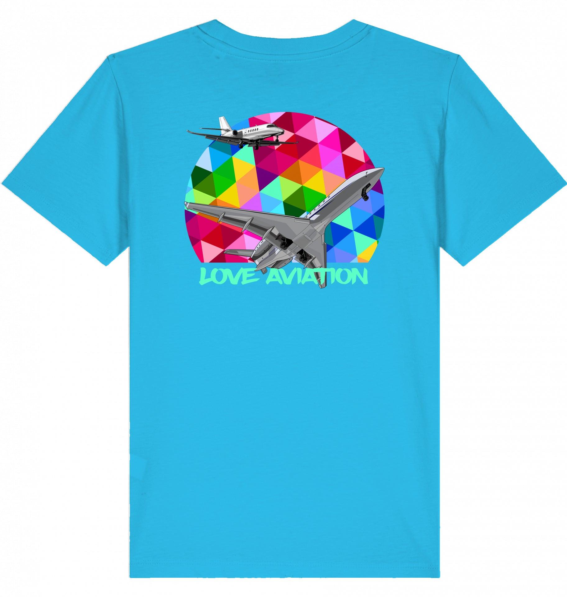 Aviation Kids Aviation T-Shirt "Love Aviation" Flugzeuge 2.0 Aqua Blue für Piloten, Crews, Kinder & Planespotter made by SUPERSONIC aero 4U