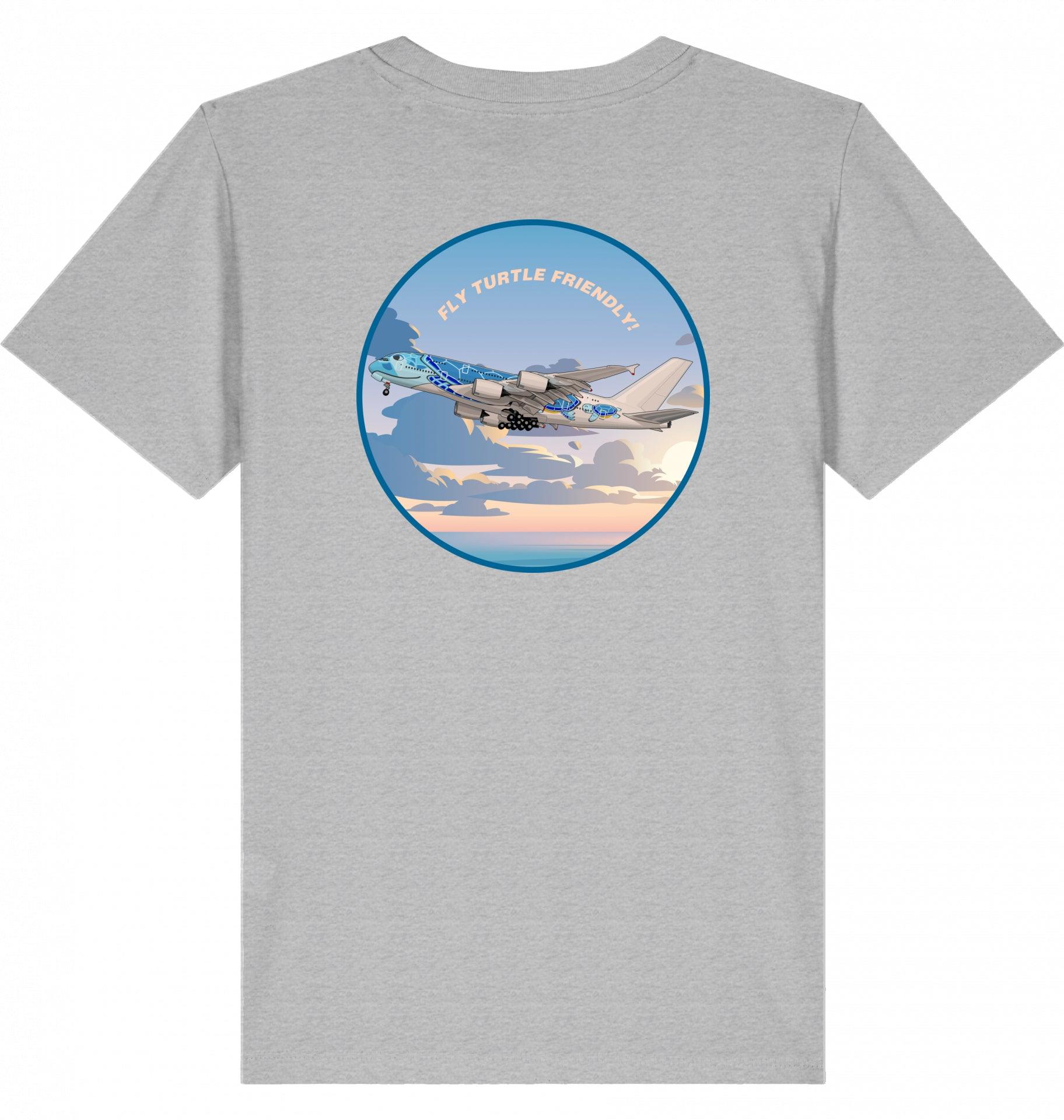 Aviation Kids Aviation T-Shirt Airbus A380 Flugzeug "Fly Turtle friendly" 2.0 Heather Grey für Piloten, Crews, Kinder & Planespotter made by SUPERSONIC aero 4U