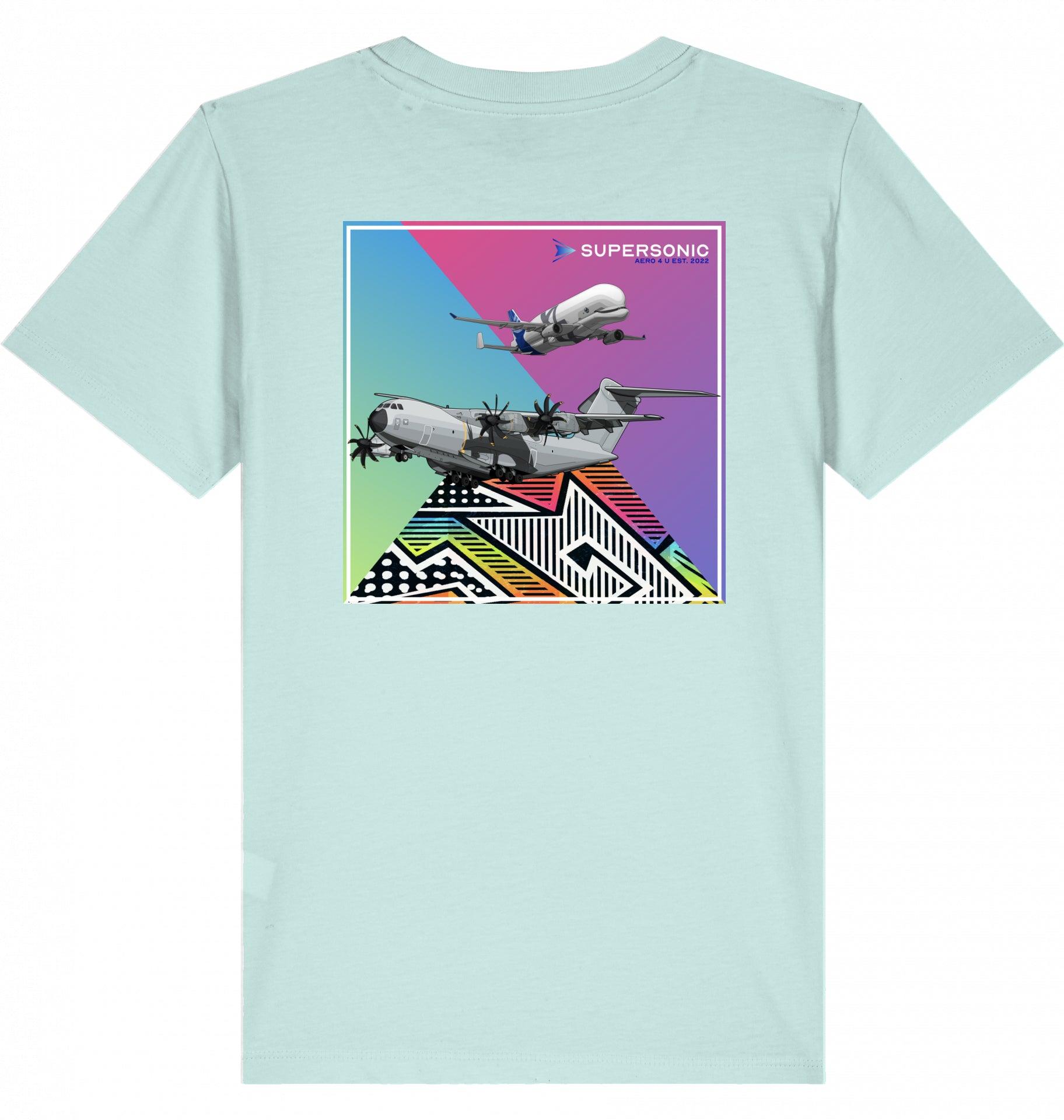 Aviation Kids Aviation T-Shirt Airbus A400M und Beluga Flugzeuge 2.0 Caribbean Blue für Piloten, Crews, Kinder & Planespotter made by SUPERSONIC aero 4U