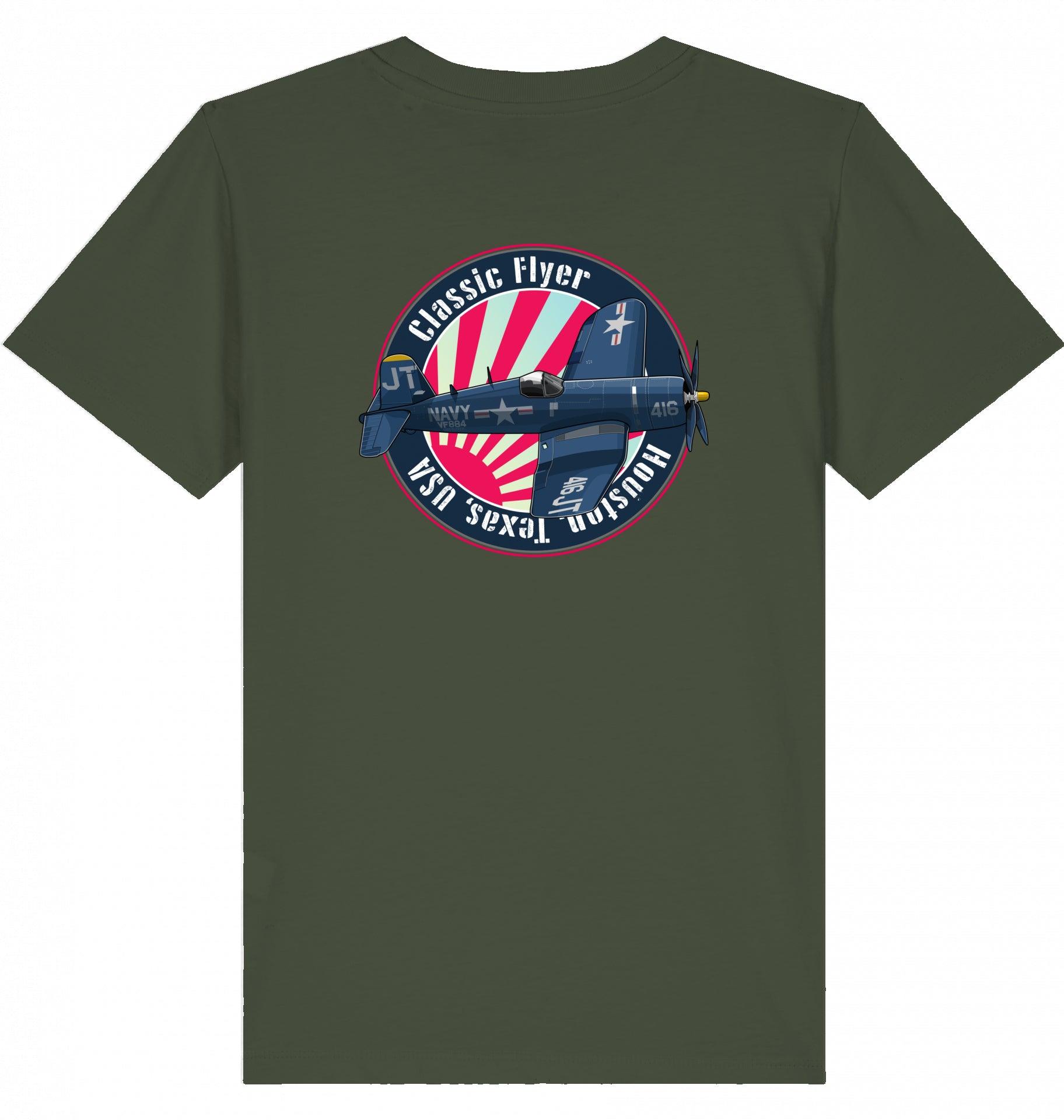 Aviation Kids Aviation T-Shirt "Classic Flyer F4U Corsair" 2.0 Khaki für Piloten, Crews, Kinder & Planespotter made by SUPERSONIC aero 4U