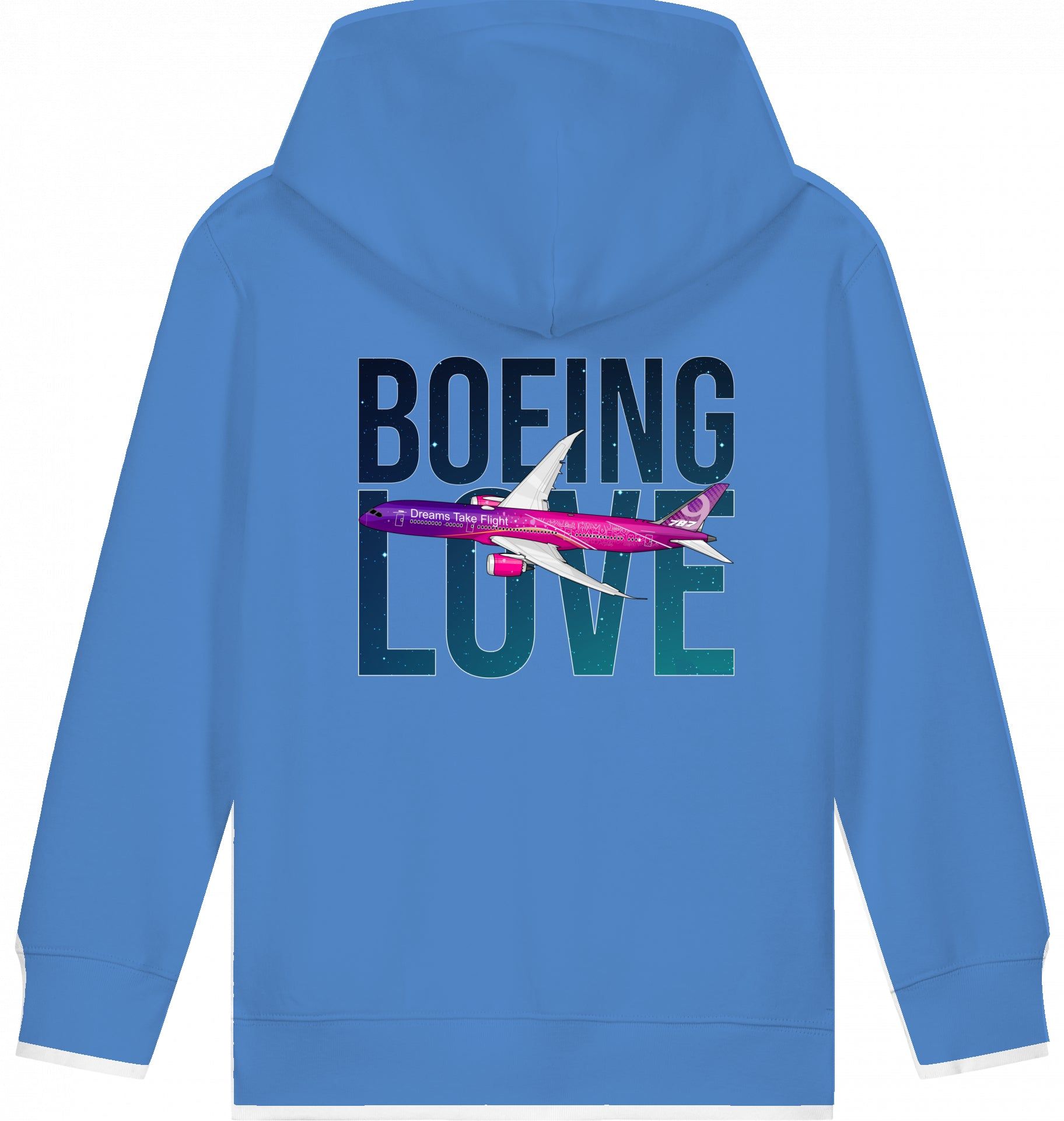 Aviation Kids Hoodie Boeing Love 787 Dreamliner Bright Blue für Piloten, Crews, Kinder & Planespotter made by SUPERSONIC aero 4U