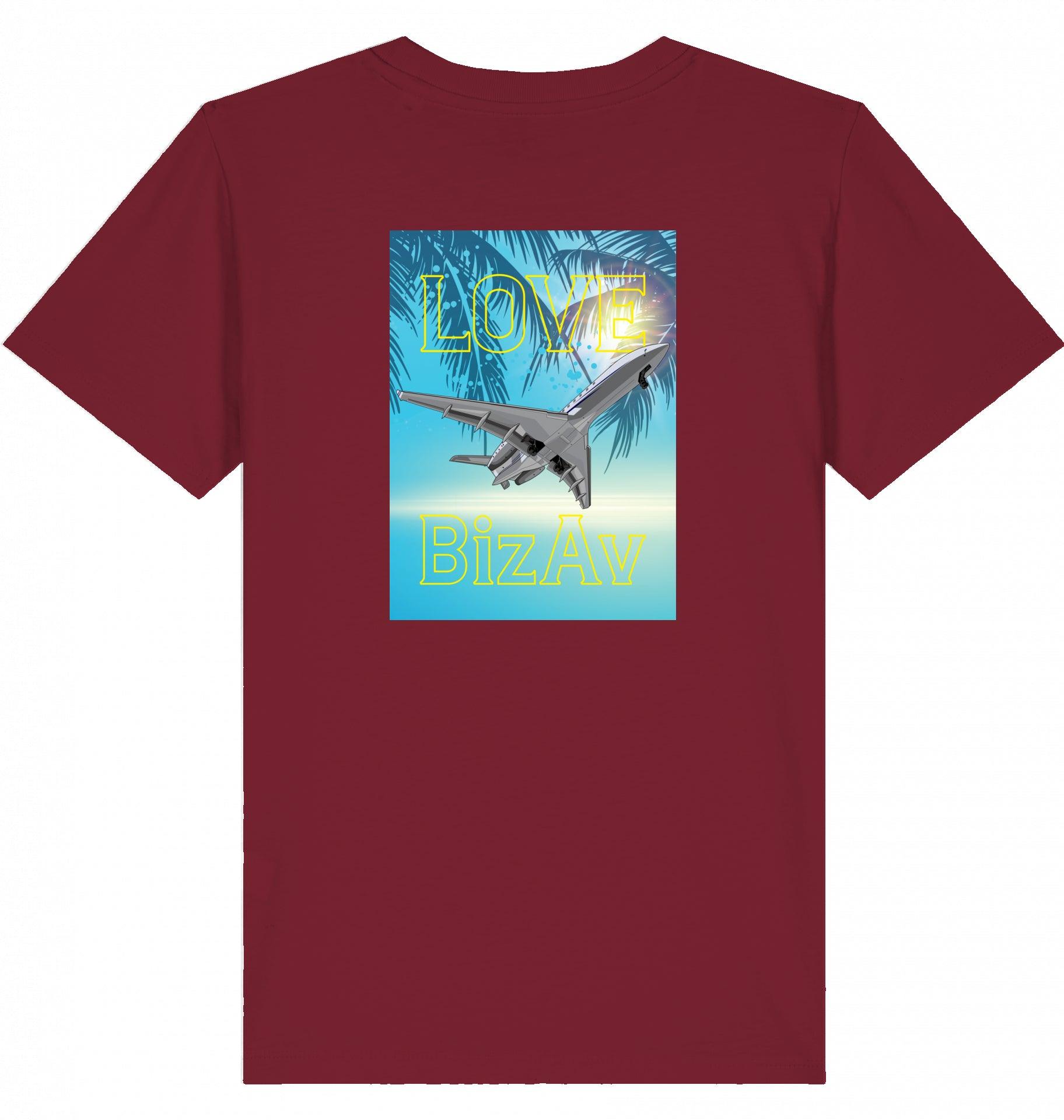 Aviation Kids Aviation T-Shirt "Love BizAv Business Aviation" 2.0 Burgundy für Piloten, Crews, Kinder & Planespotter made by SUPERSONIC aero 4U